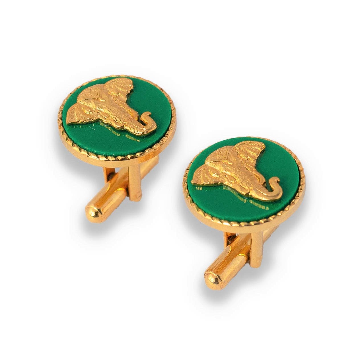 Royal Elephant Gold Plated Green Cufflinks For Men | JRT Handicrafts