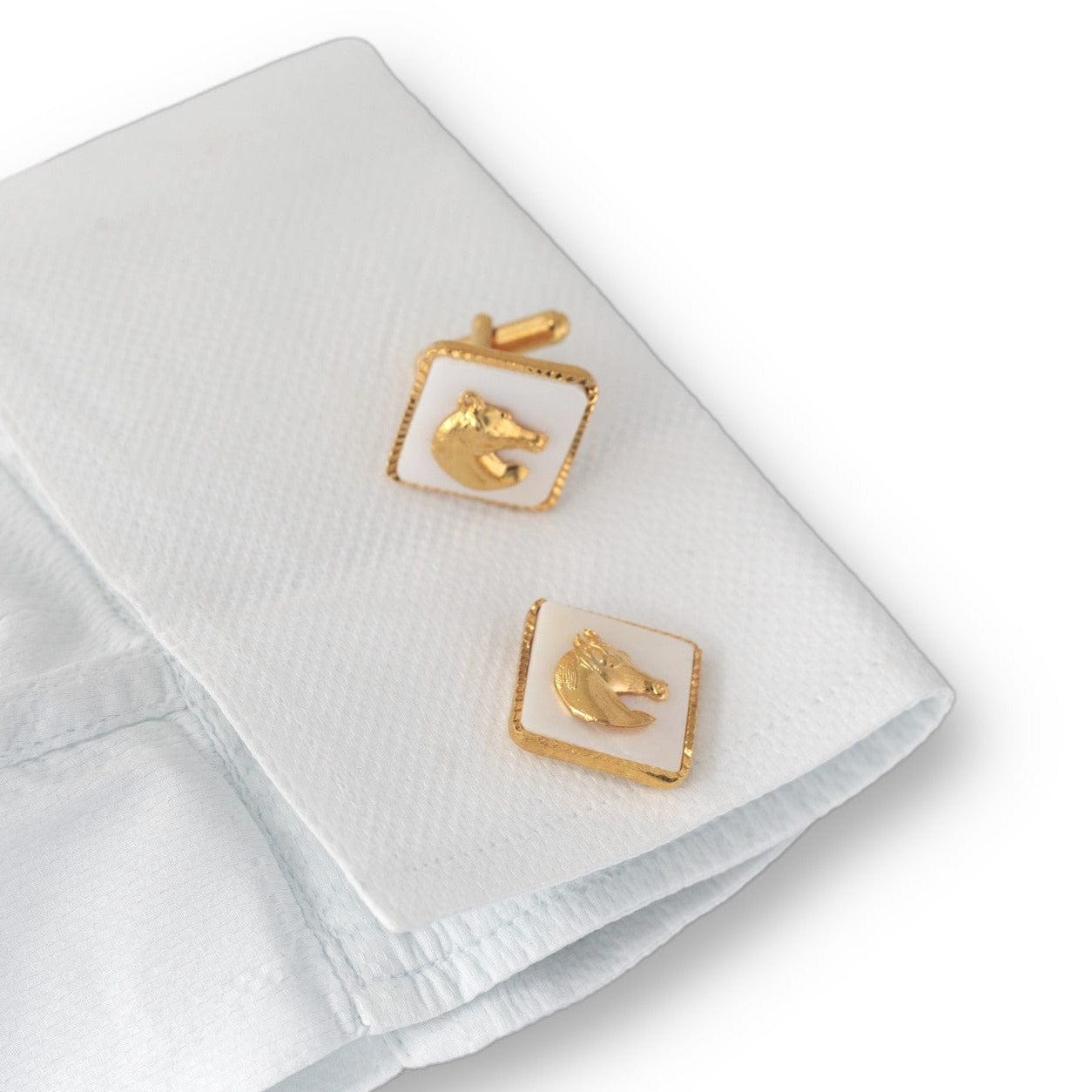 Handcrafted Mother of Pearl Square Horse Gold Plated Cufflinks Online | JRT Handicrafts