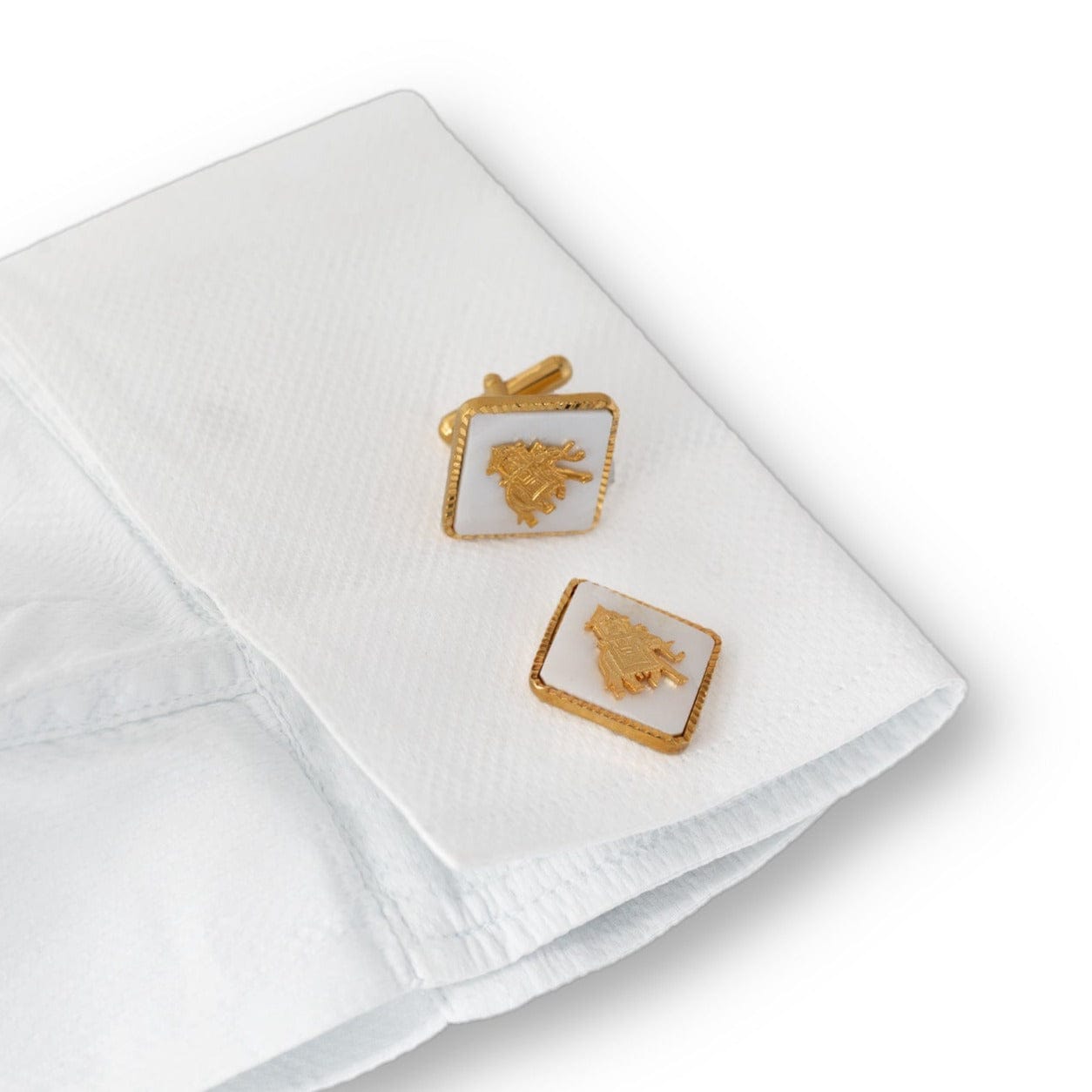 Square Mother of Pearl Elephant Gold Plated Cufflinks For Men | JRT Handicrafts