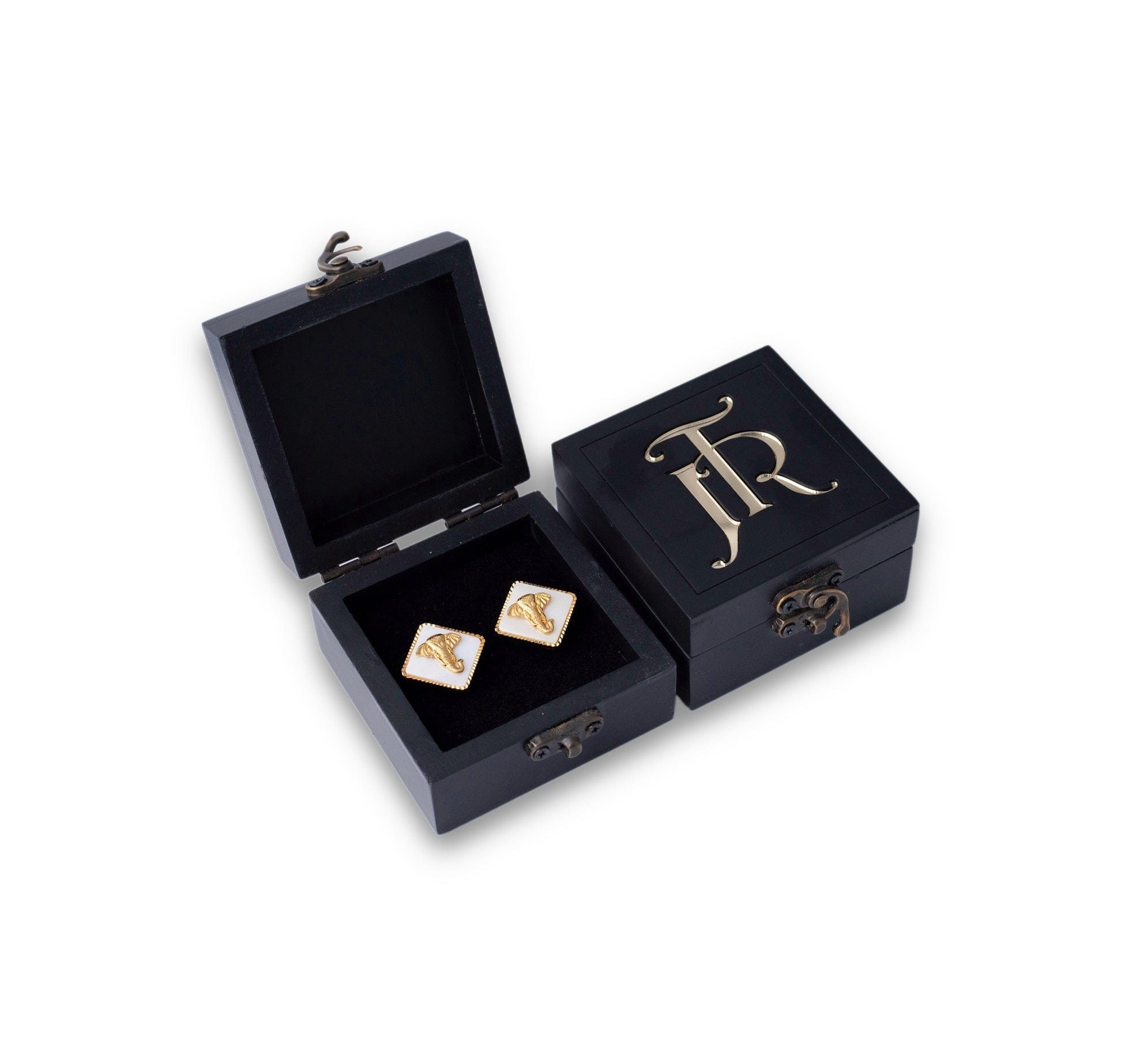 Royal Square Mother of Pearl Elephant Gold Plated Cufflinks Gift Set | JRT Handicrafts