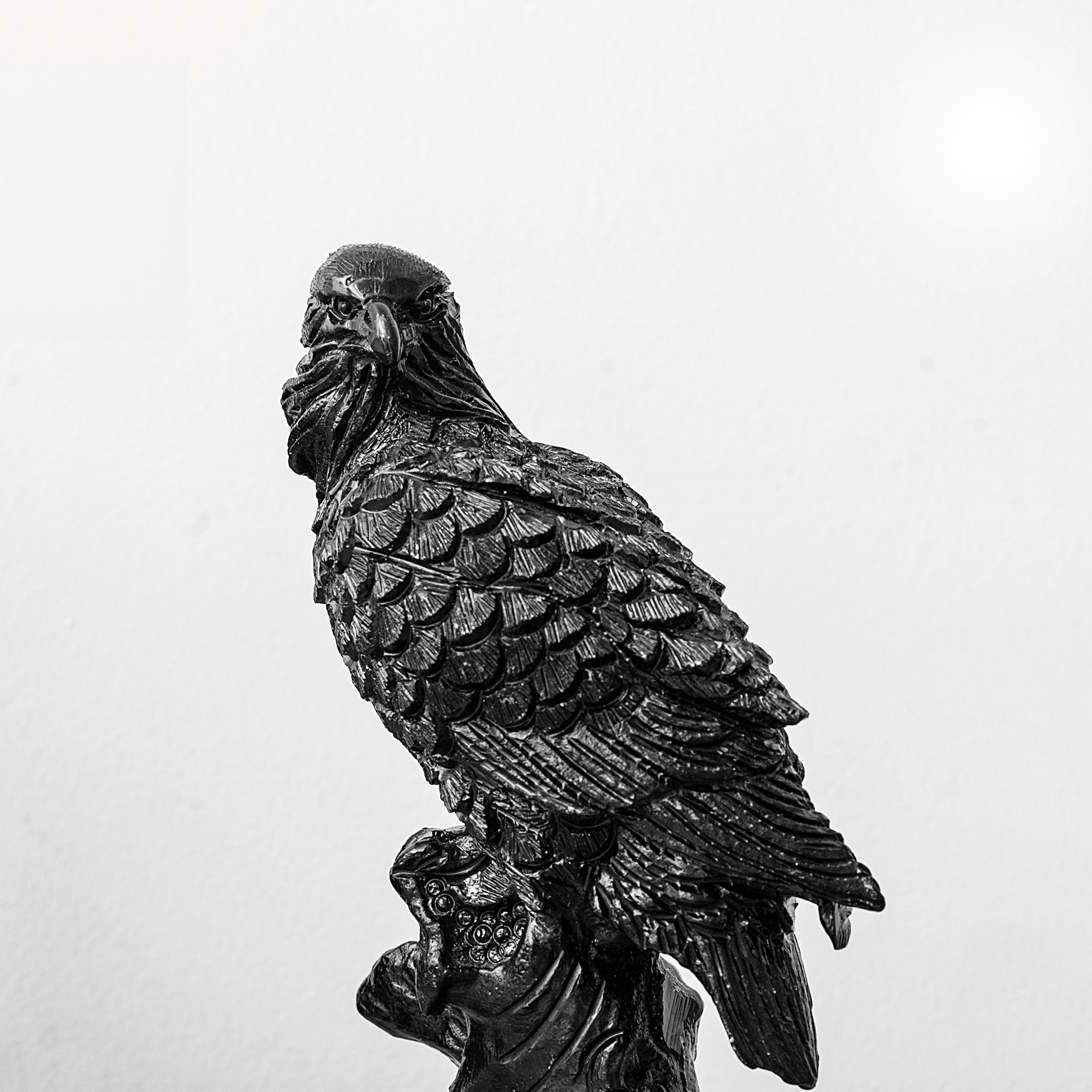 Black-Coated Aluminum Eagle Statue with Teak Wood Base