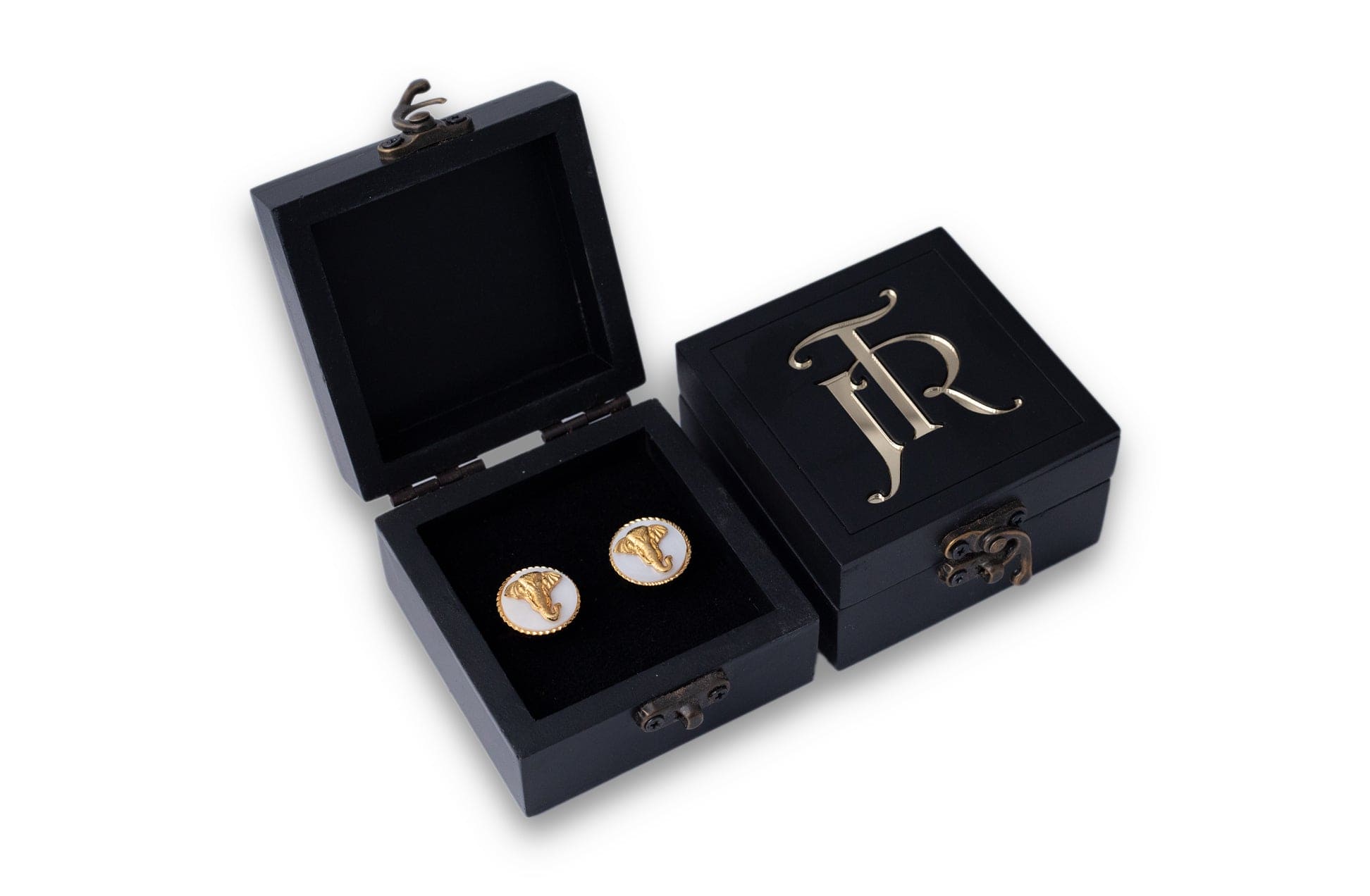 Elephant Gold Plated Cufflinks (White) | Elephant Cufflinks For Blazer & Coat | JRT Handicrafts