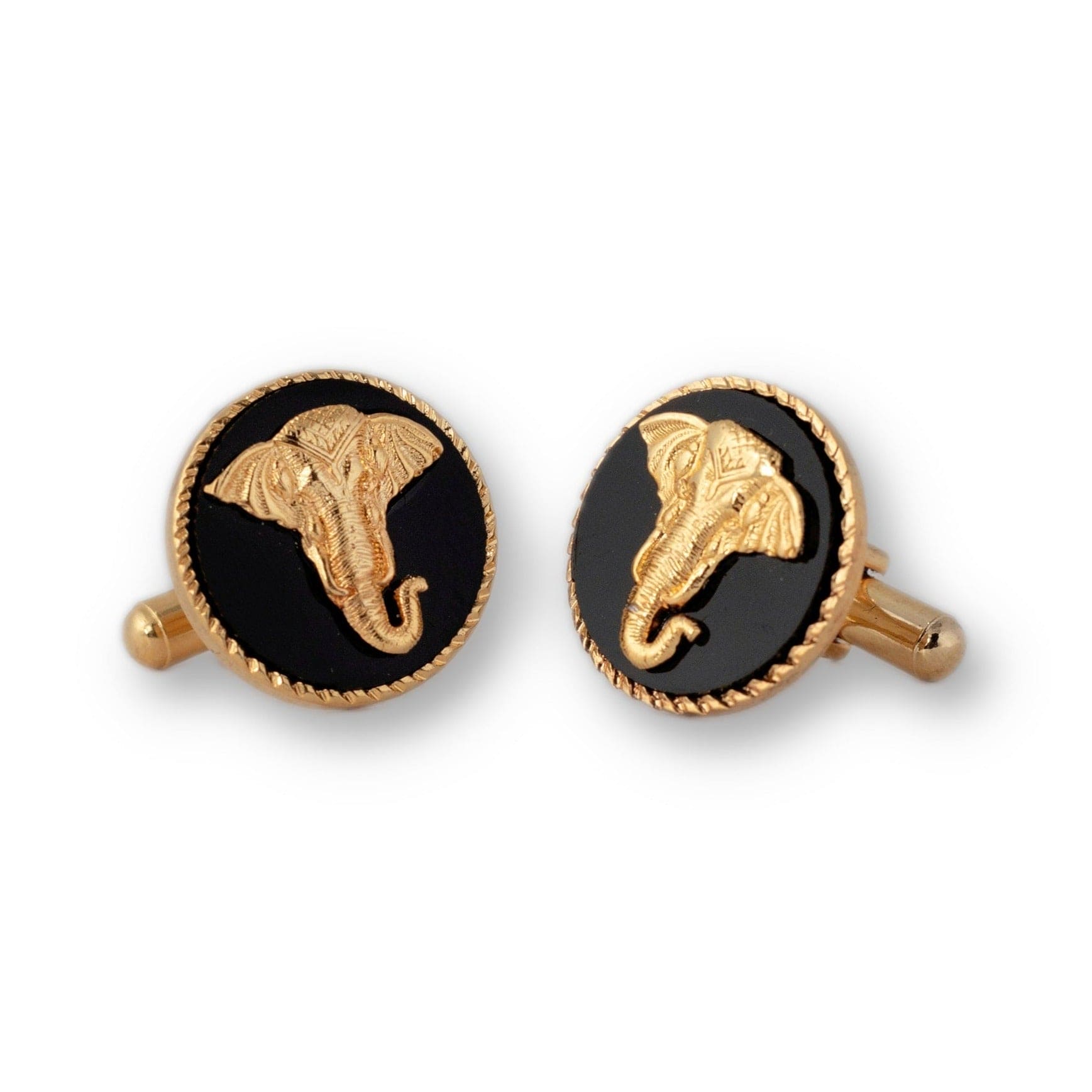 Handcrafted Elephant Gold Plated Cufflinks (Black) | Black Cufflinks Online | JRT Handicrafts