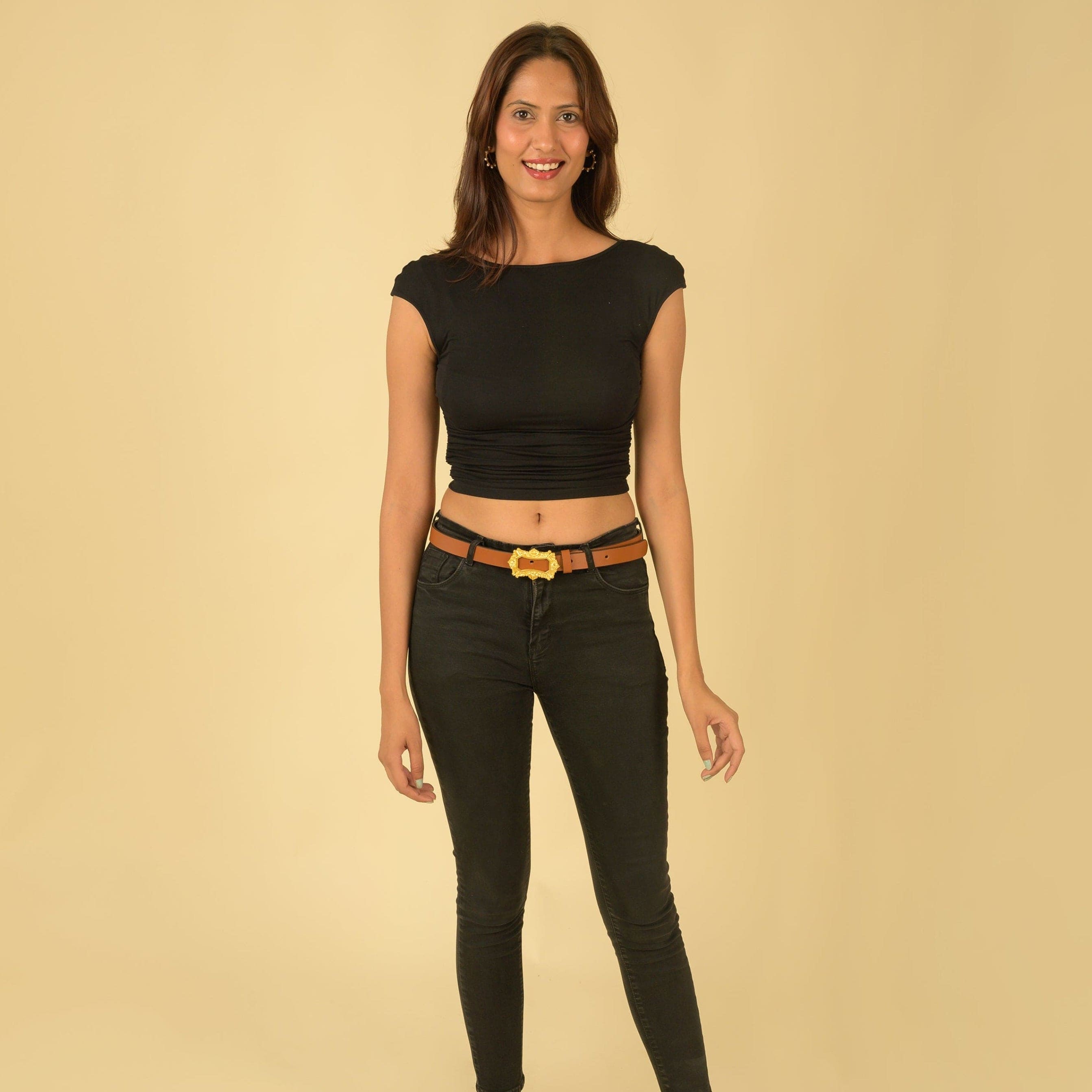 Baroque Vintage Rectangular Frame Gold Plated Leather Belt