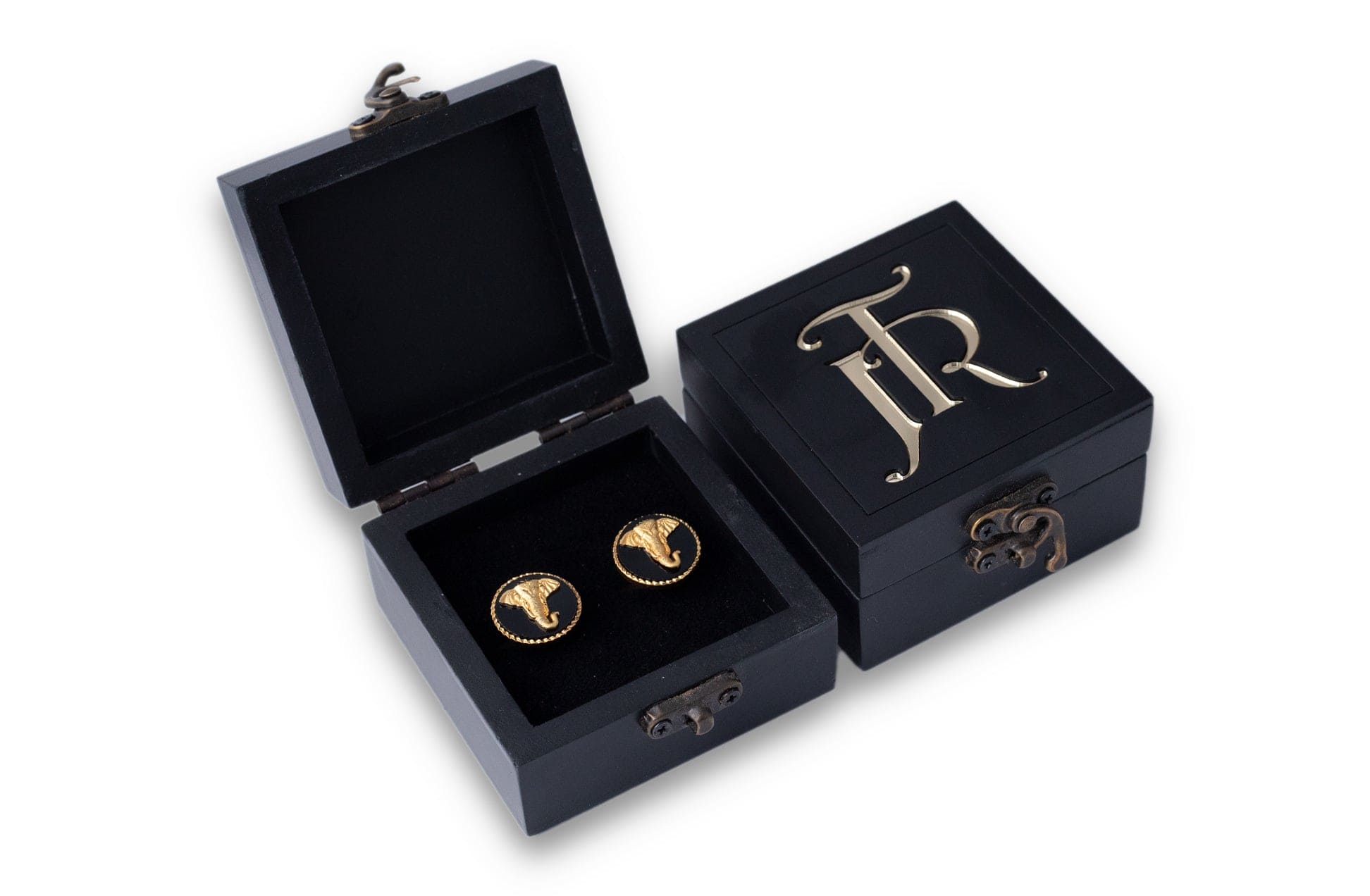 Handcrafted Elephant Gold Plated Cufflinks (Black) | Elephant Cufflinks Gift Set | JRT Handicrafts