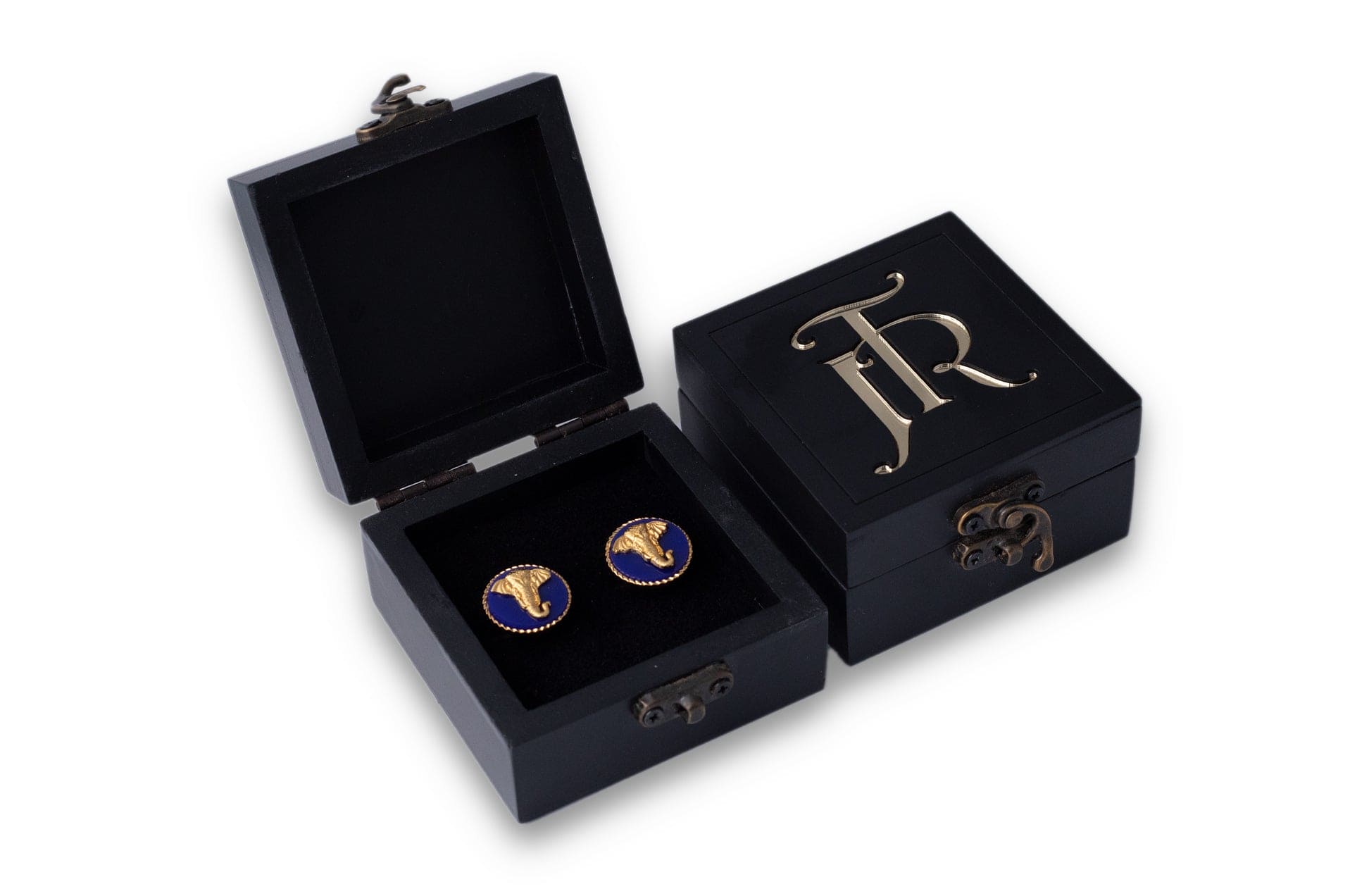 Premium Elephant Gold Plated Blue Cufflinks For Men | Buy Elephant Cufflinks Gift Set | JRT Handicrafts