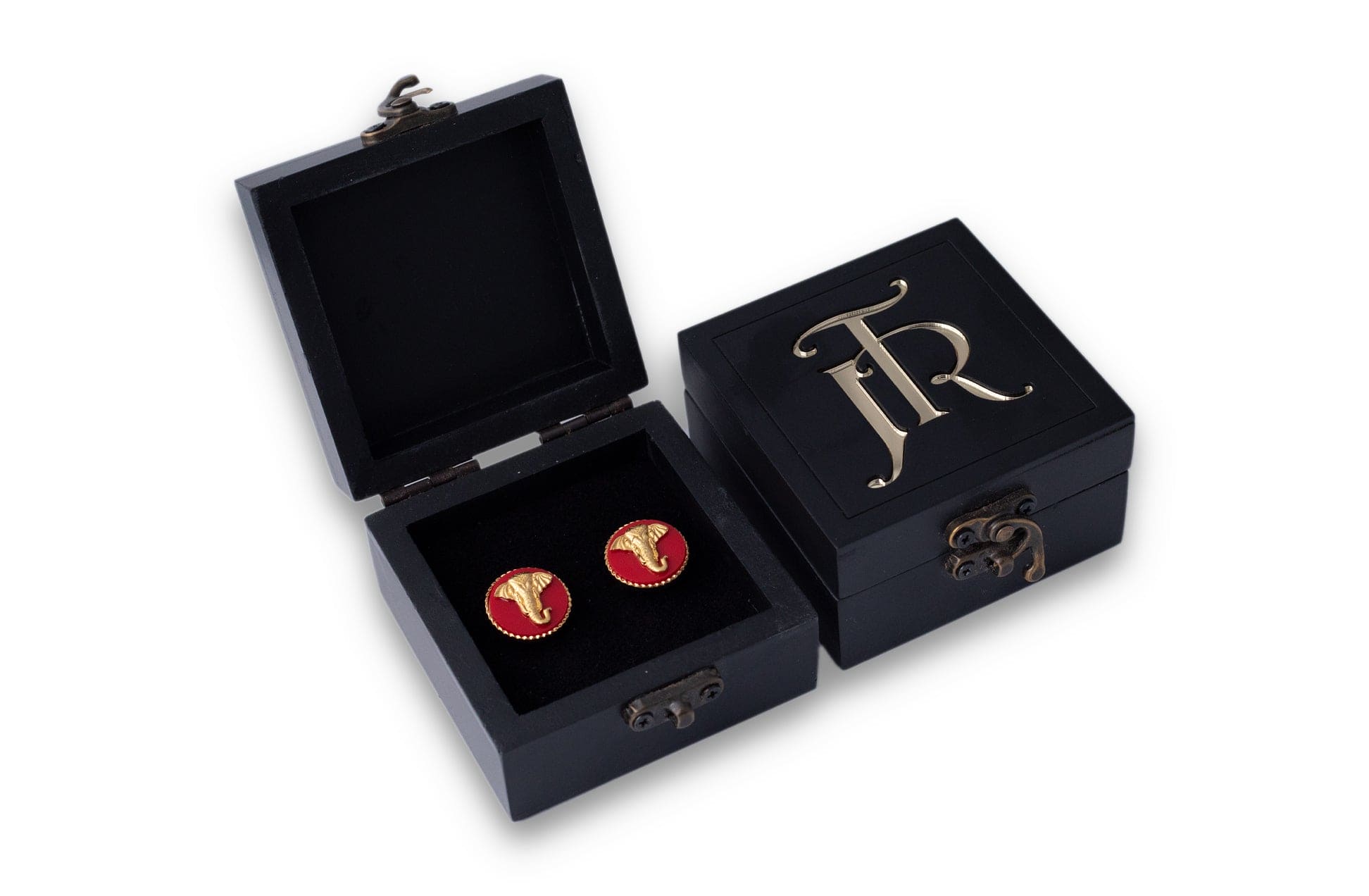 Handcrafted Elephant Gold Plated Cufflinks (Red) | Elephant Cufflinks For Blazer & Coat | JRT Handicrafts