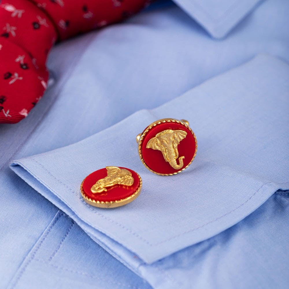 Luxurious Elephant Gold Plated Red Cufflinks For Men | JRT Handicrafts