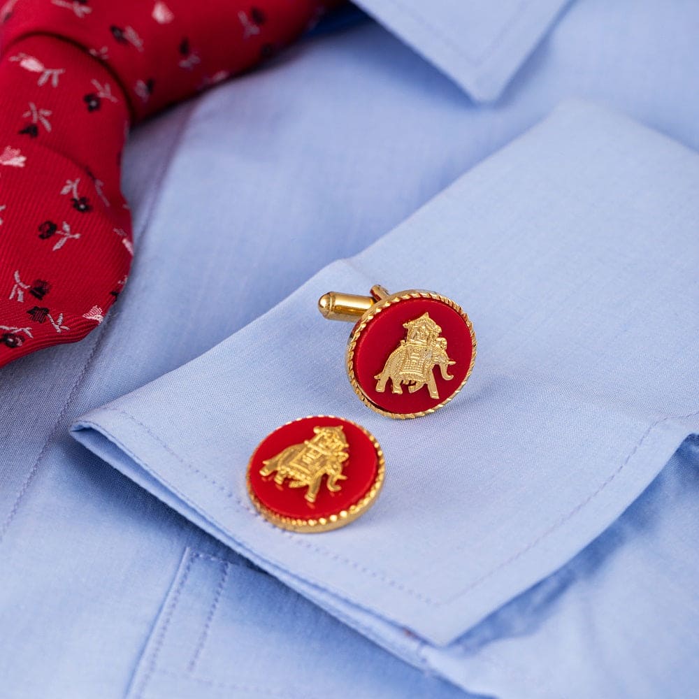 Handcrafted Elephant Howdah Gold Plated Cufflinks For Men (Red) | JRT Handicrafts