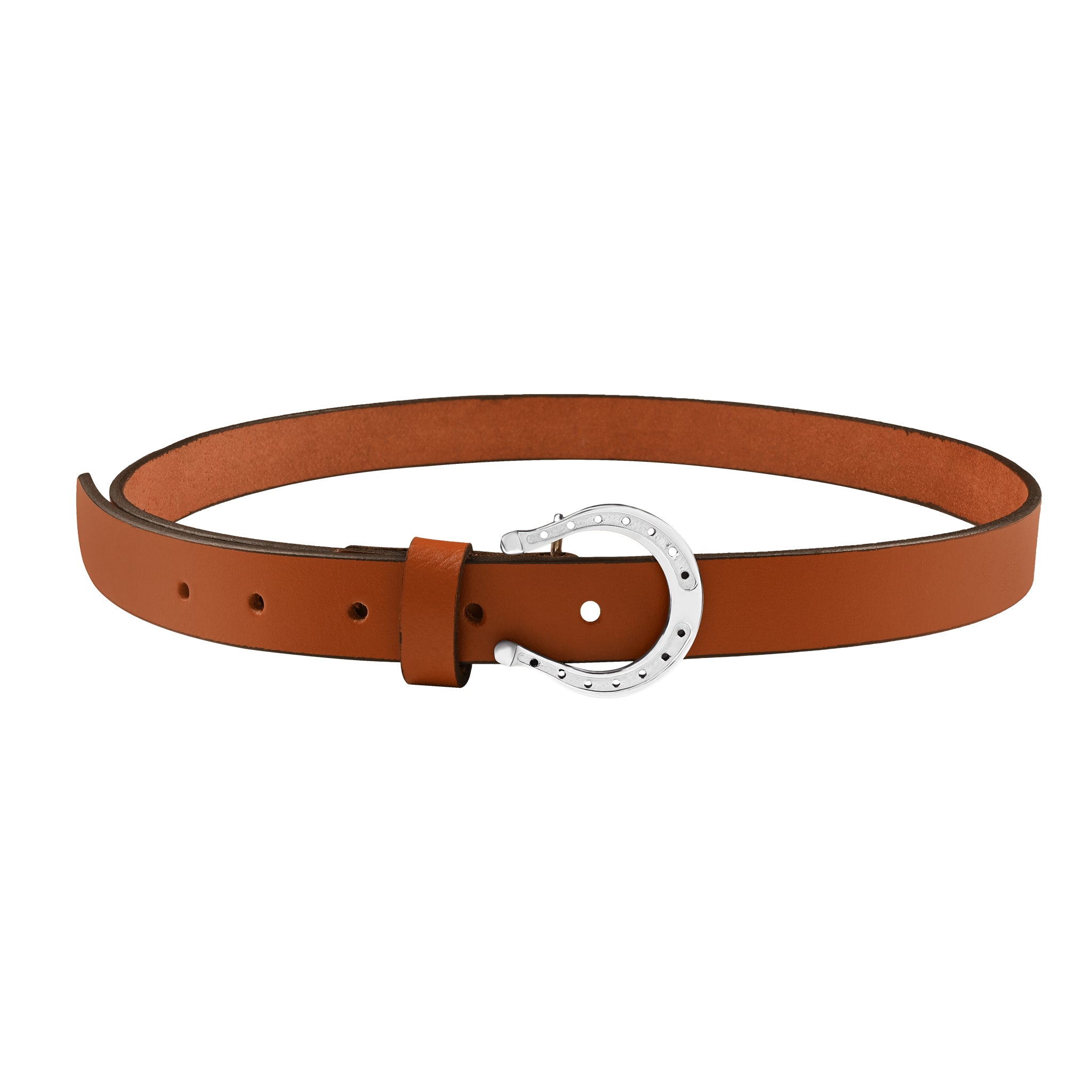 Handcrafted Slim Belt with Silver Plated Horseshoe Buckle