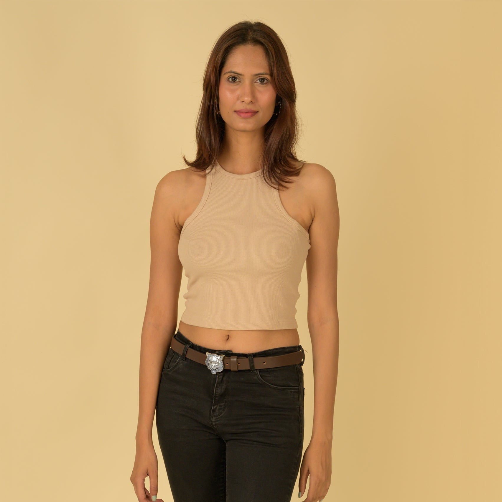 Handcrafted Leather Belt With Silver Plated Leopard Head Buckle