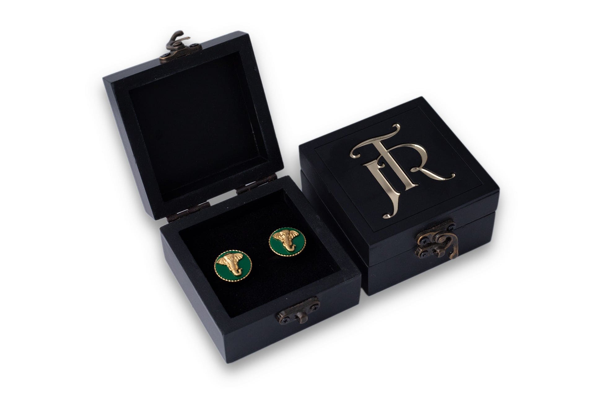 Elephant Gold Plated Cufflinks (Green) | Green Cufflinks Gift Set | JRT Handicrafts