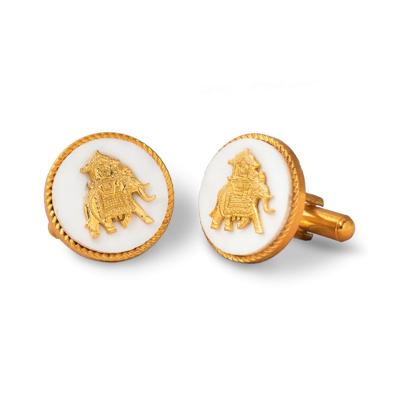 Royal Cufflinks for Men | Elephant Howdah Gold Plated Cufflinks (White) | JRT Handicrafts