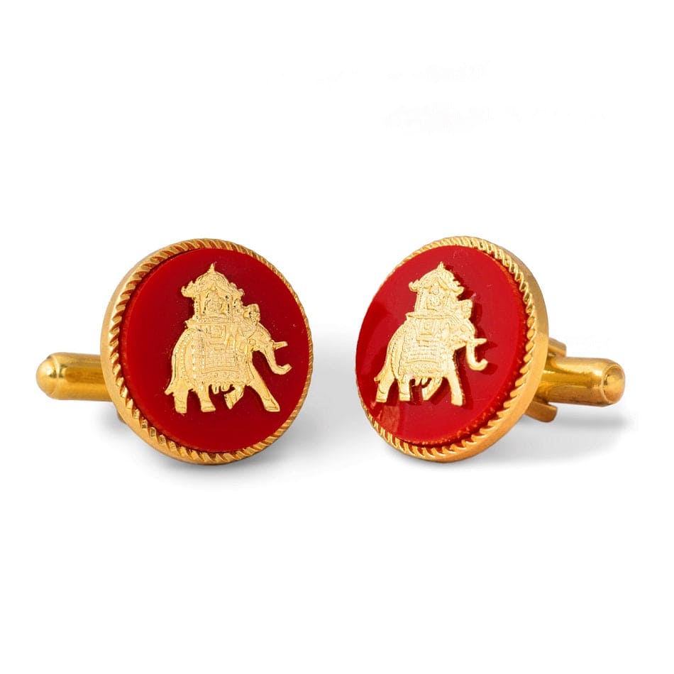 Handcrafted Elephant Howdah Gold Plated Cufflinks (Red) | JRT Handicrafts