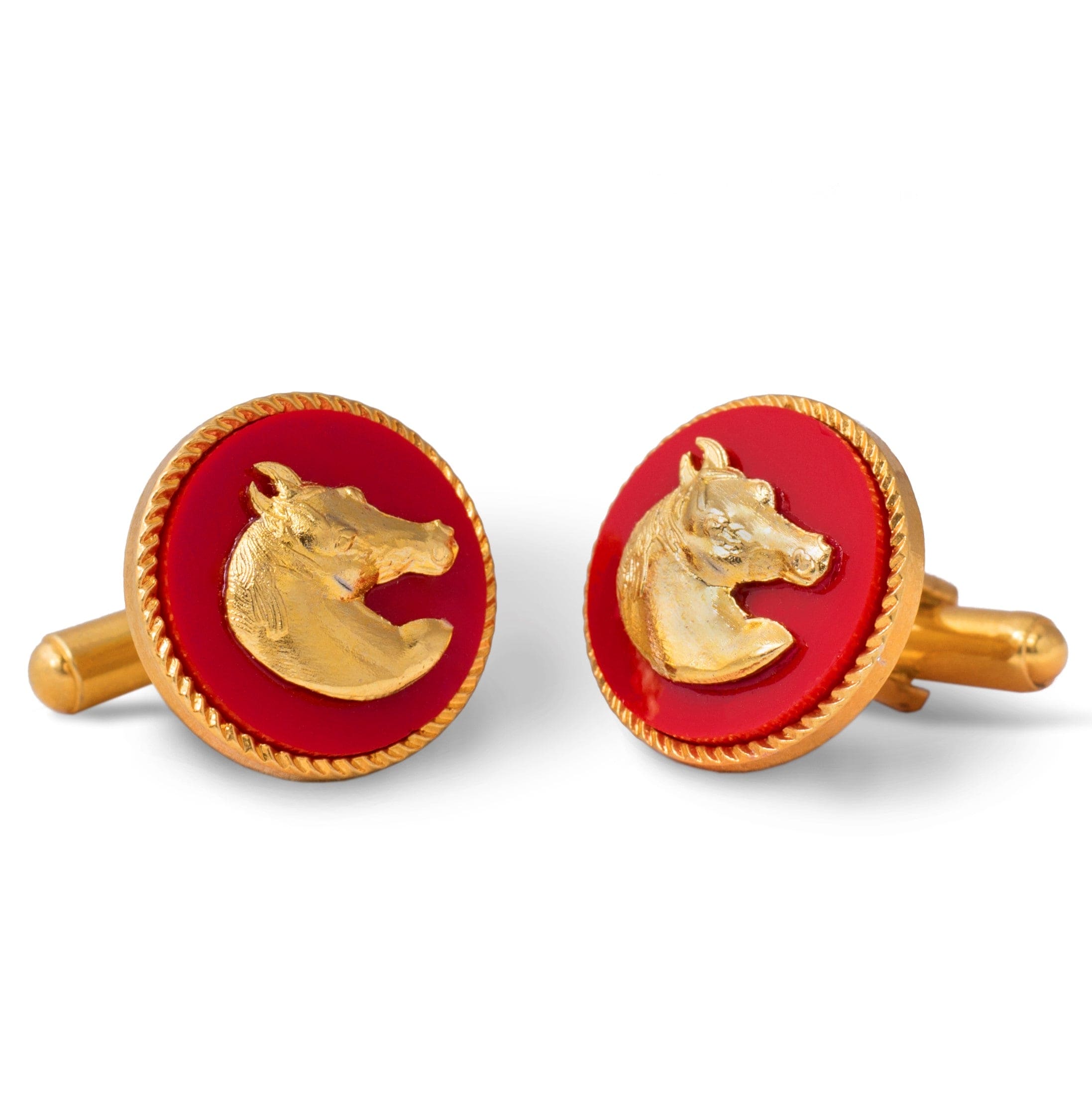 Handcrafted Horse Gold Plated Cufflinks (Red) | Red Cufflinks Gift Set Online | JRT Handicrafts