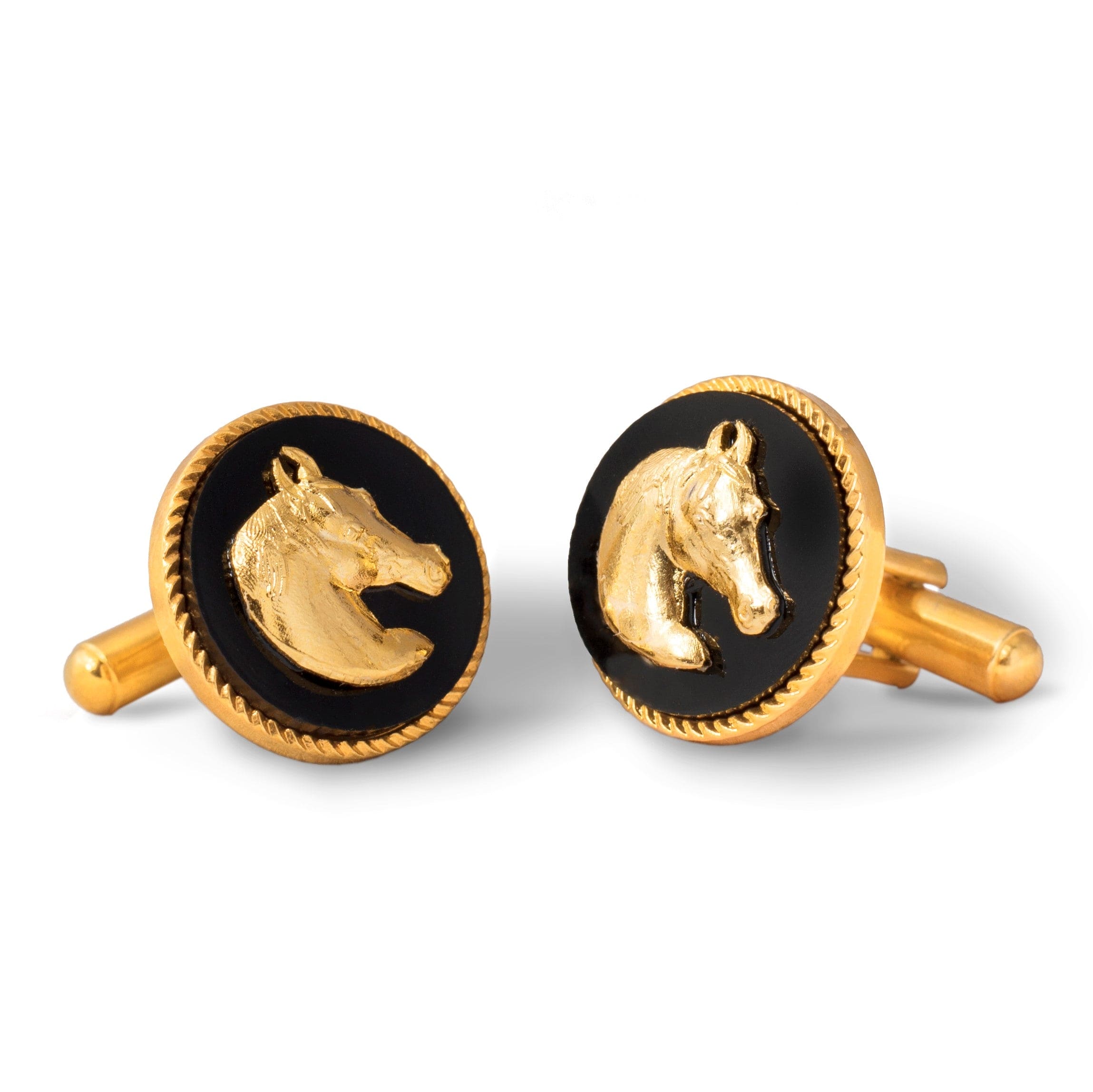 Horse Gold Plated Cufflinks (Black) | Black Cufflinks For Men | JRT Handicrafts