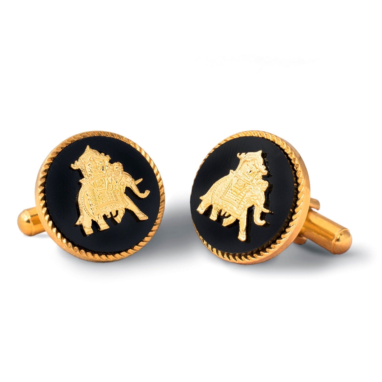 Handcrafted Elephant Howdah Gold Plated Cufflinks (Black) | JRT Handicrafts