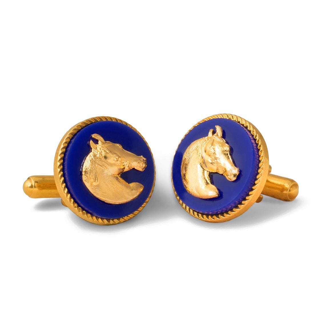 Horse Gold Plated Cufflinks (Blue) | Blue Cufflinks For Men | JRT Handicrafts