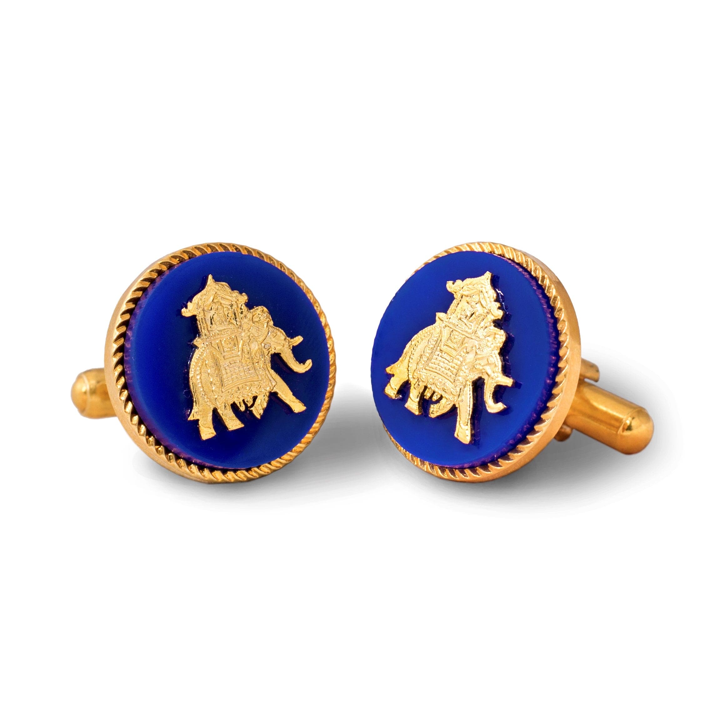 Elephant Howdah Gold Plated Cufflinks (Blue) | Blue Cufflinks For Men | JRT Handicrafts