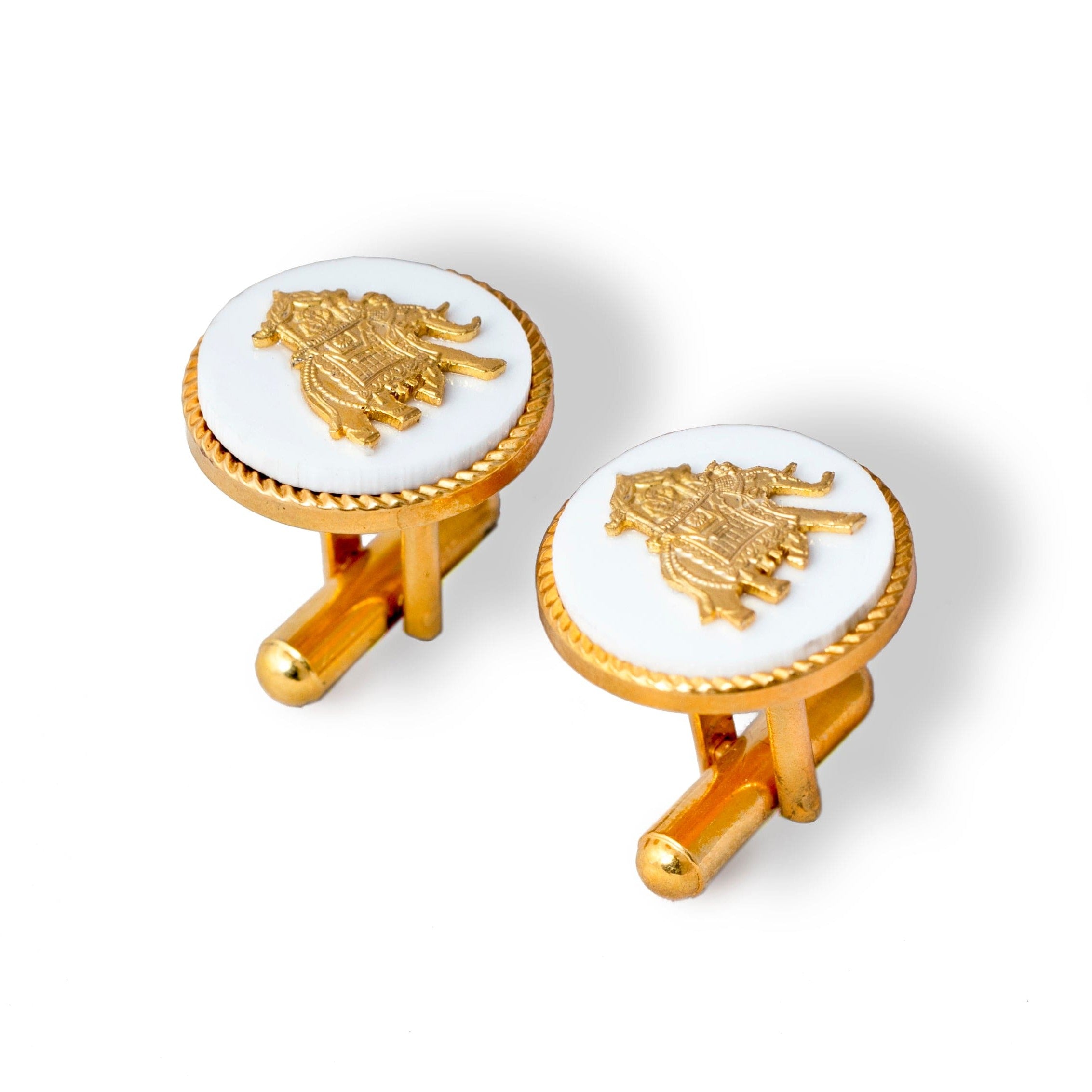 Designer Cufflinks Gift Set | Elephant Howdah Gold Plated White Cufflinks For Men | JRT Handicrafts