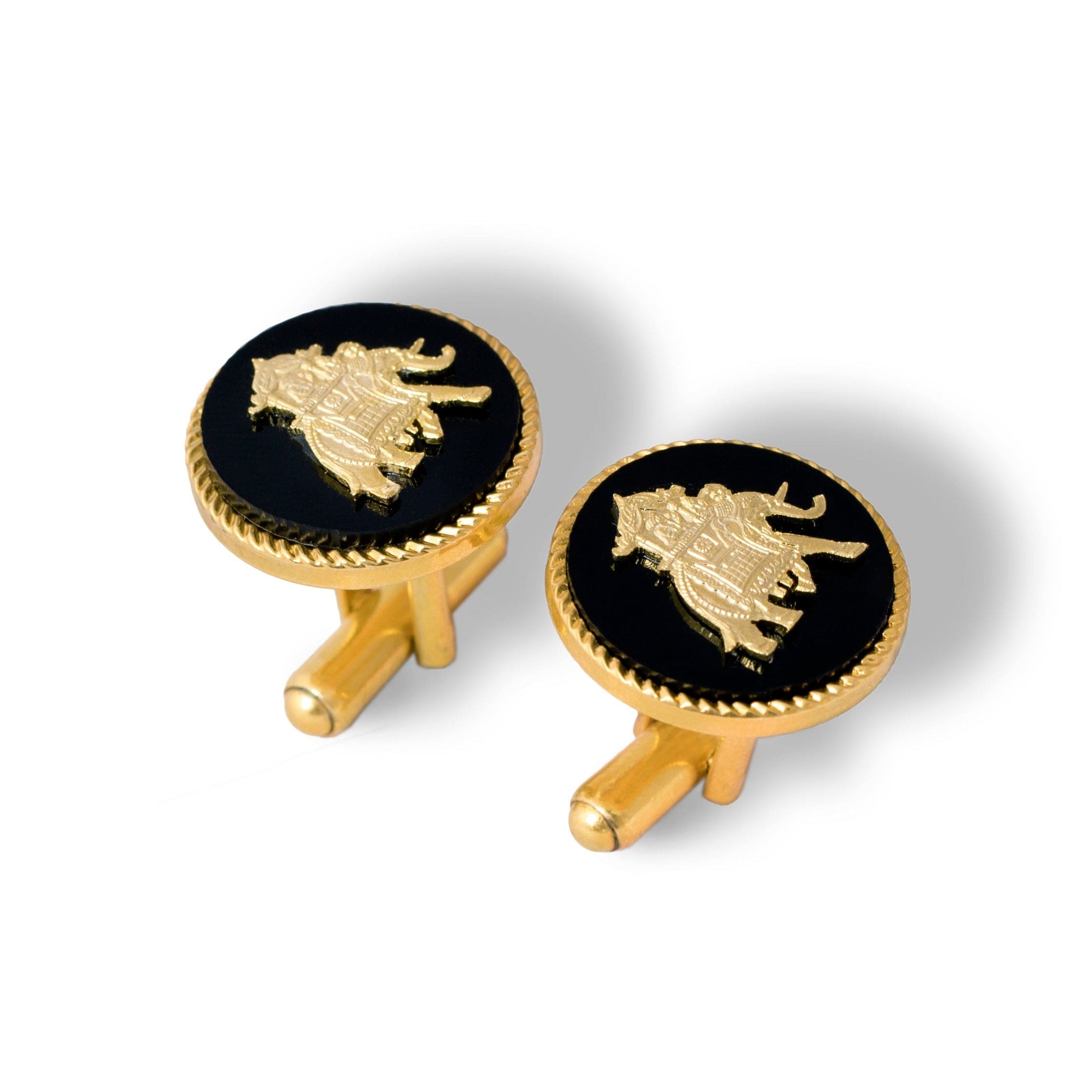 Handcrafted Elephant Howdah Gold Plated Black Cufflinks For Men | JRT Handicrafts