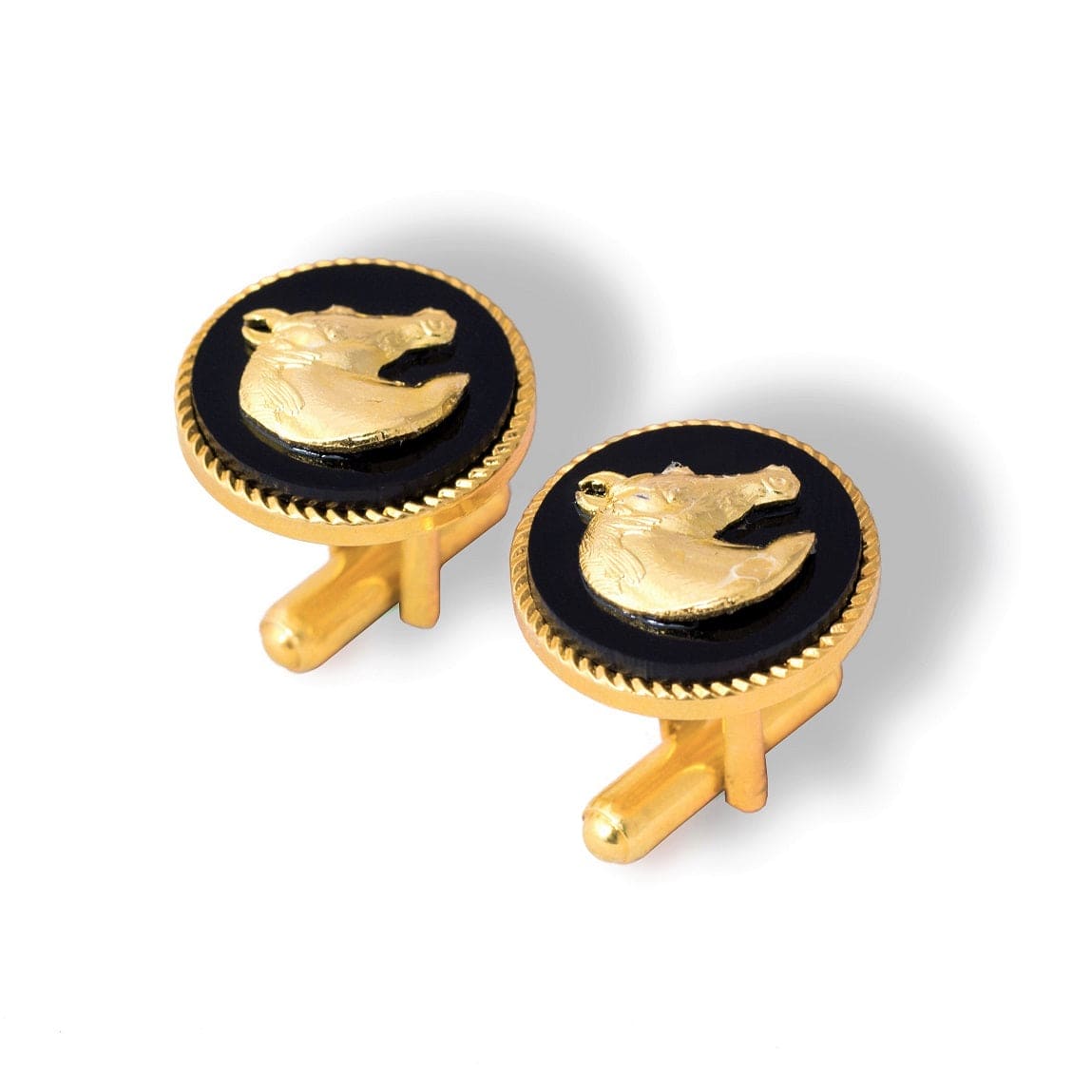 Handcrafted Horse Gold Plated Black Cufflinks Gift Set | Horse Cufflinks For Men | JRT Handicrafts