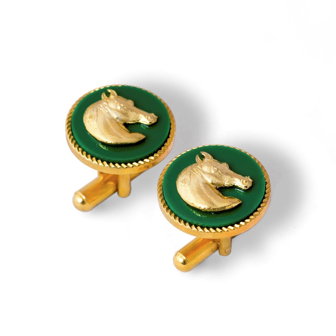 Handcrafted Horse Gold Plated Cufflinks (Green) | Green Cufflinks For Men | JRT Handicrafts