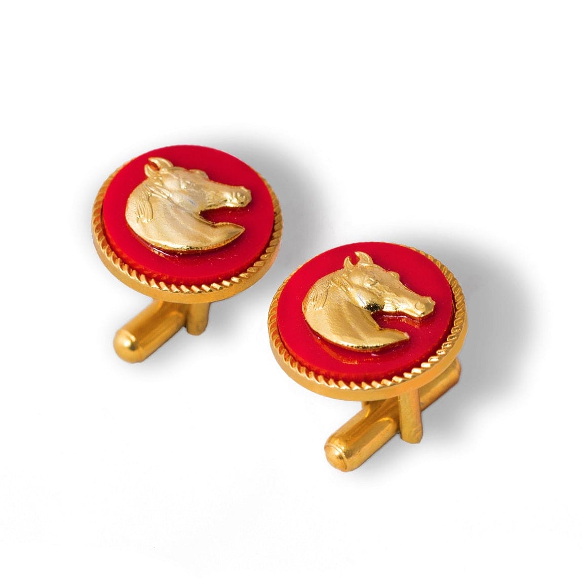 Horse Gold Plated Cufflinks (Red) | Red Cufflinks For Men | JRT Handicrafts