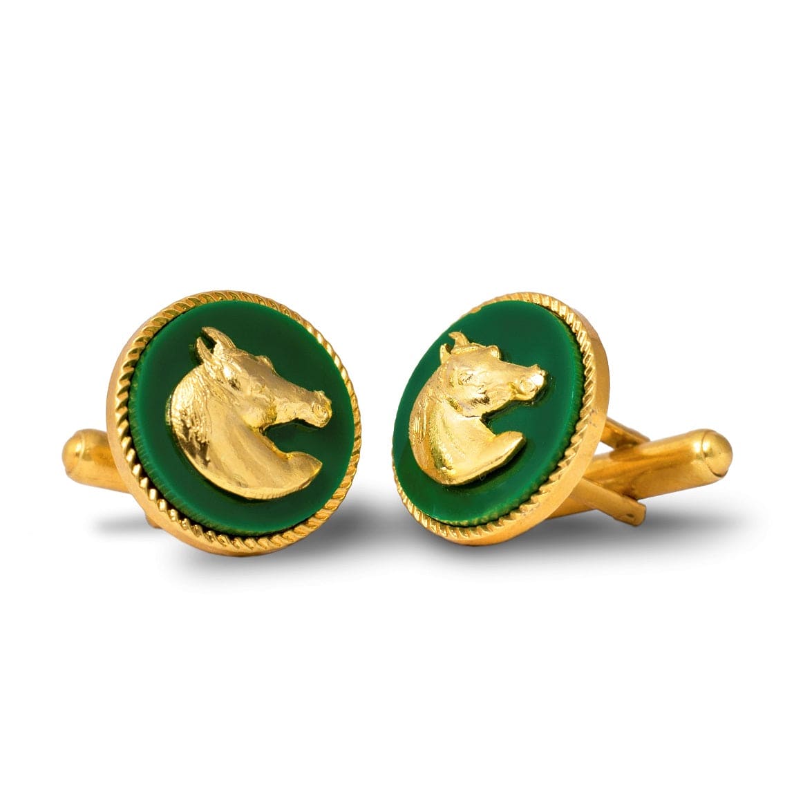 Horse Gold Plated Cufflinks (Green) | Green Cufflinks Online | JRT Handicrafts