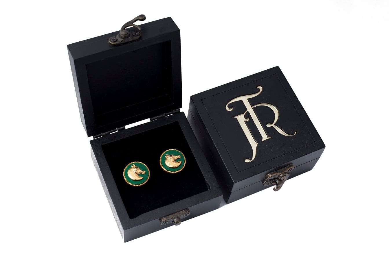 Horse Cufflinks Online | Horse Gold Plated Green Cufflinks Gift Set | JRT Handicrafts