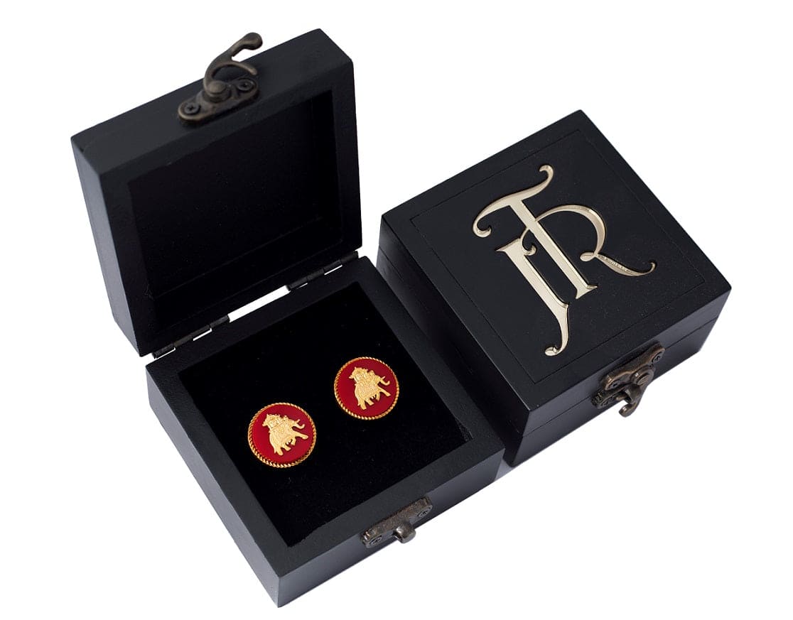 Handcrafted Elephant Howdah Gold Plated Red Cufflinks For Men | Luxury Cufflinks | JRT Handicrafts