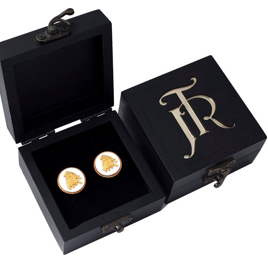 Premium Elephant Howdah Gold Plated Cufflinks (White) | JRT Handicrafts