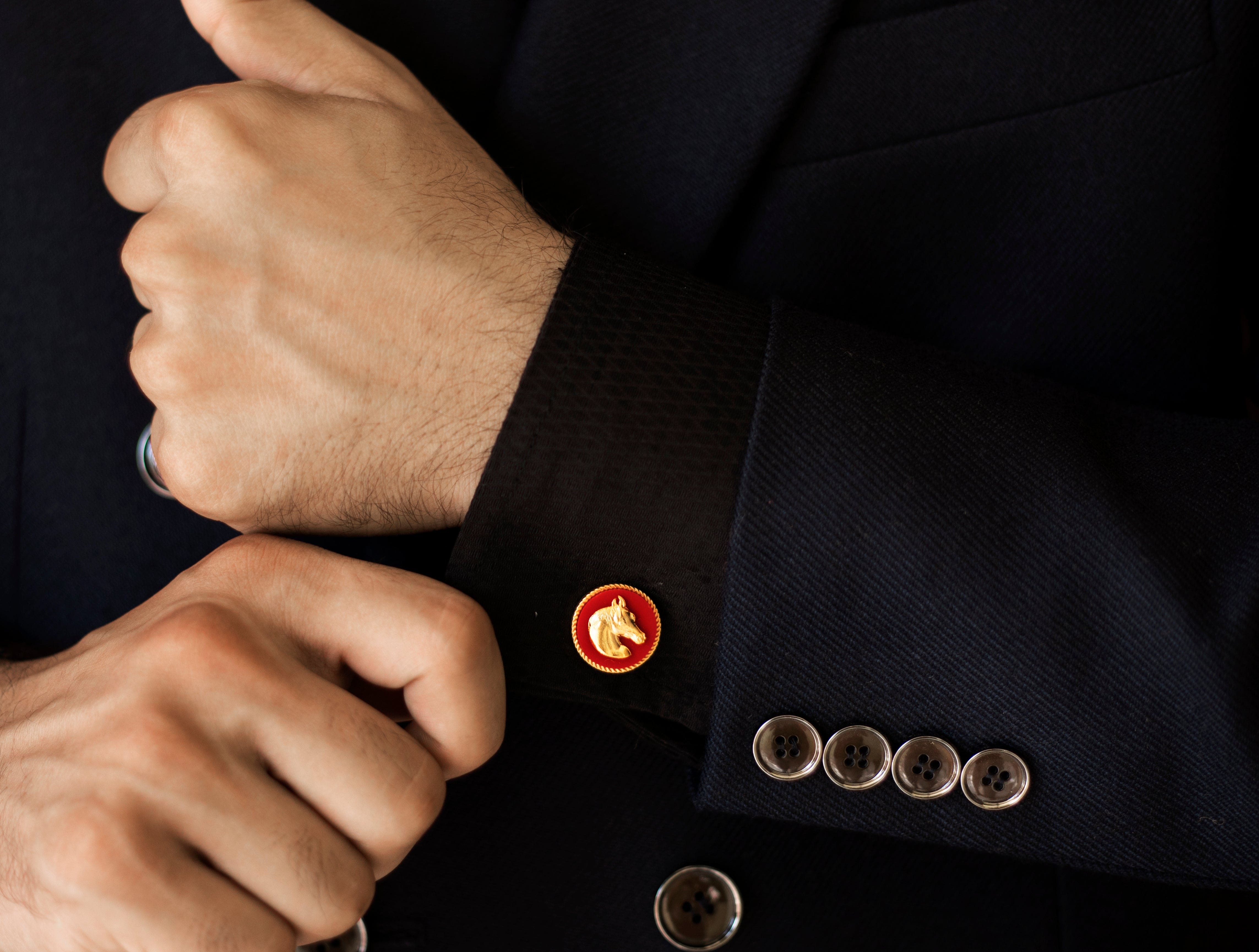 Premium Horse Gold Plated Cufflinks (Red) | Red Cufflinks For Blazer & Coat | JRT Handicrafts