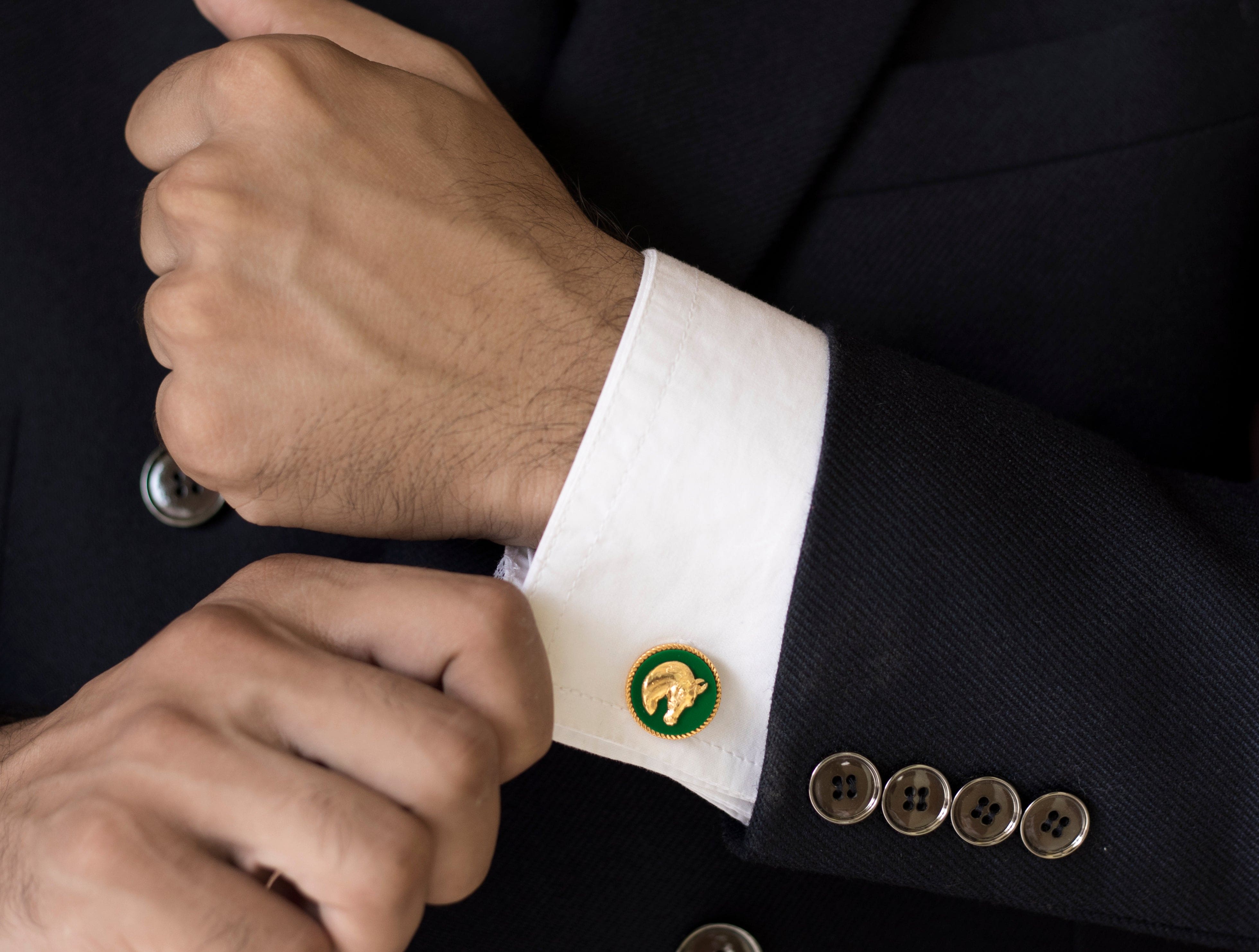 Horse Gold Plated Cufflinks (Green) | Luxury Cufflinks Online | JRT Handicrafts