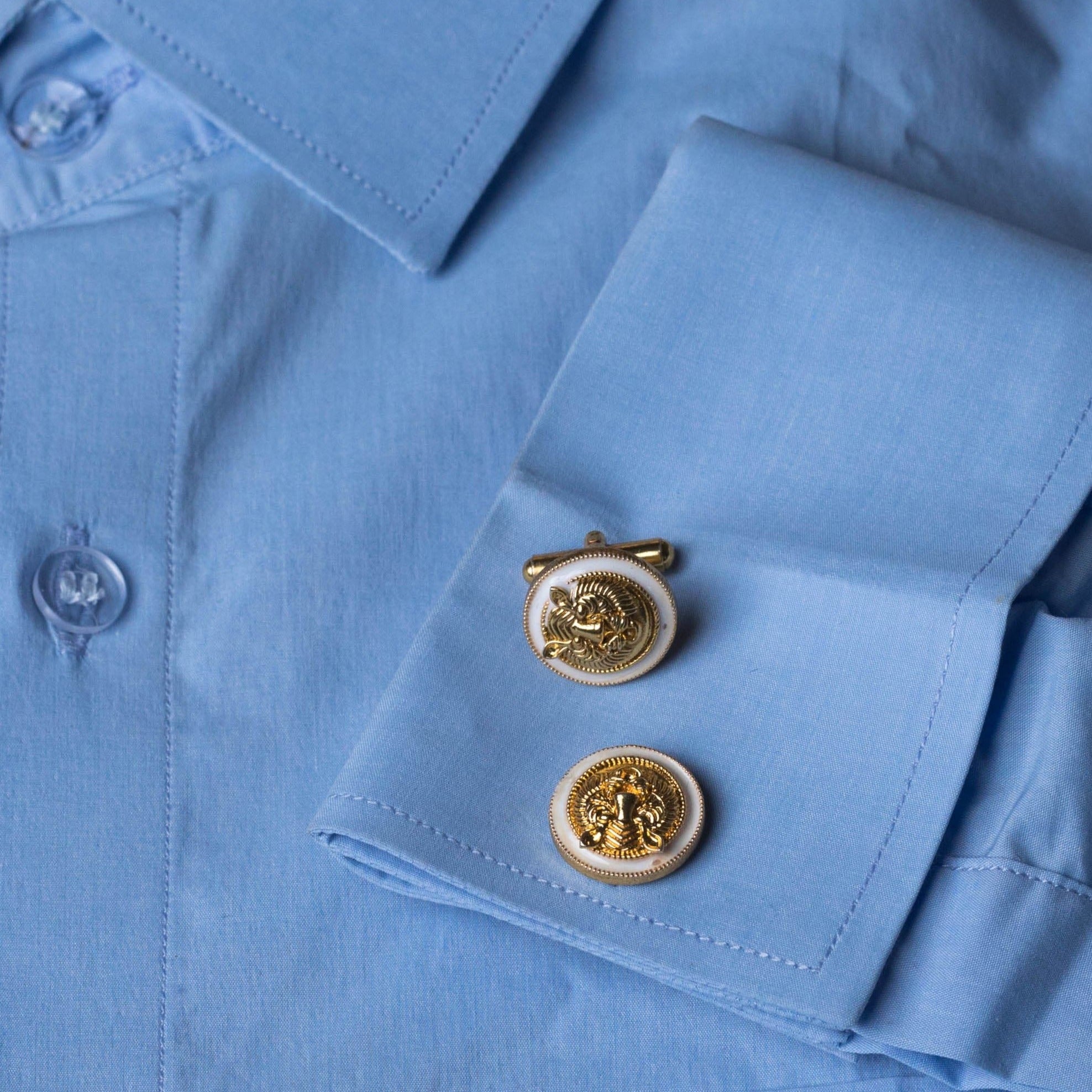 Handcrafted Tiger Enamel Gold Plated Cufflinks (White) | Designer Cufflinks For Men | JRT Handicrafts