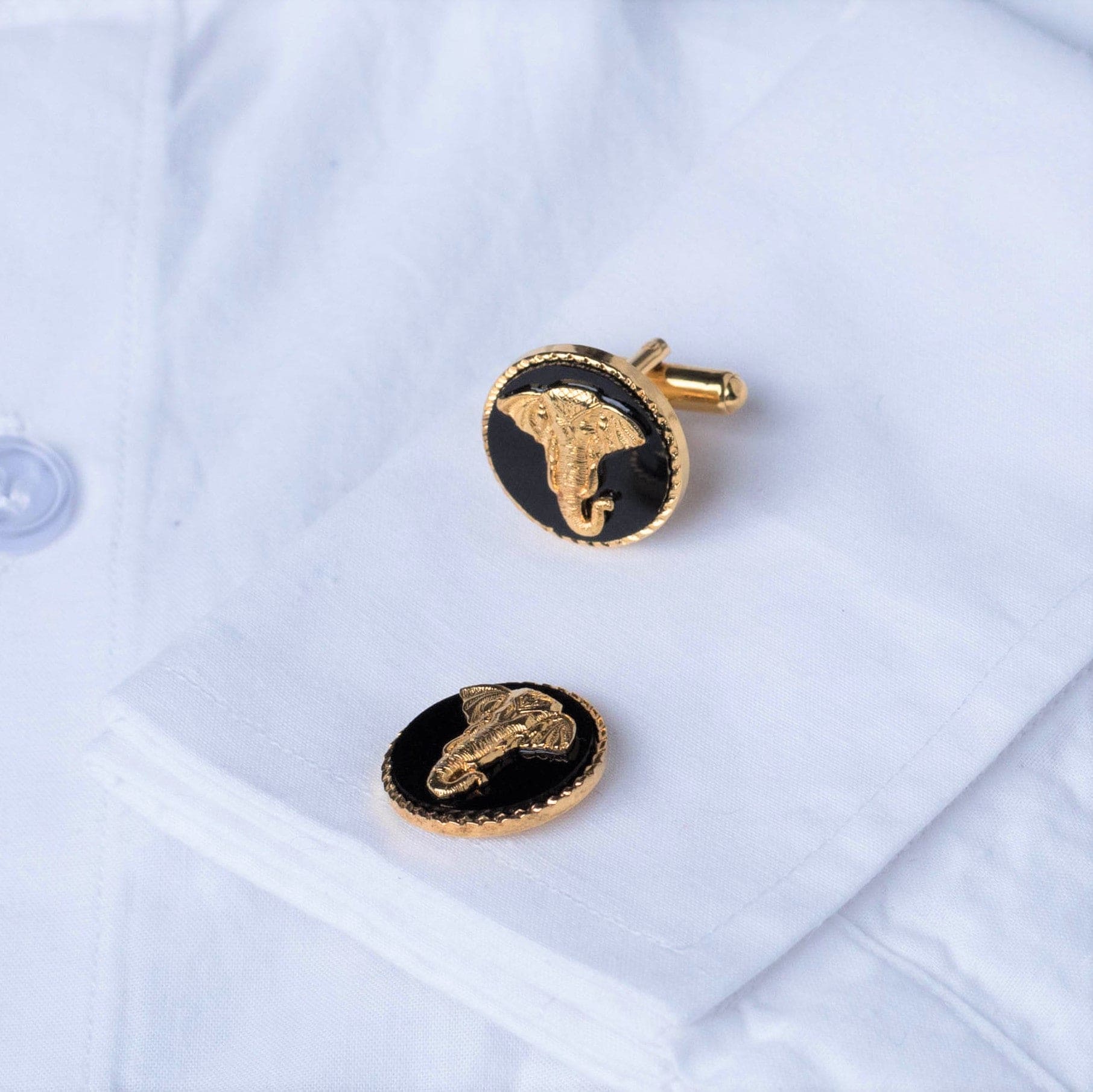 Premium Elephant Gold Plated Black Cufflinks For Men | Elephant Cufflinks Online | JRT Handicrafts