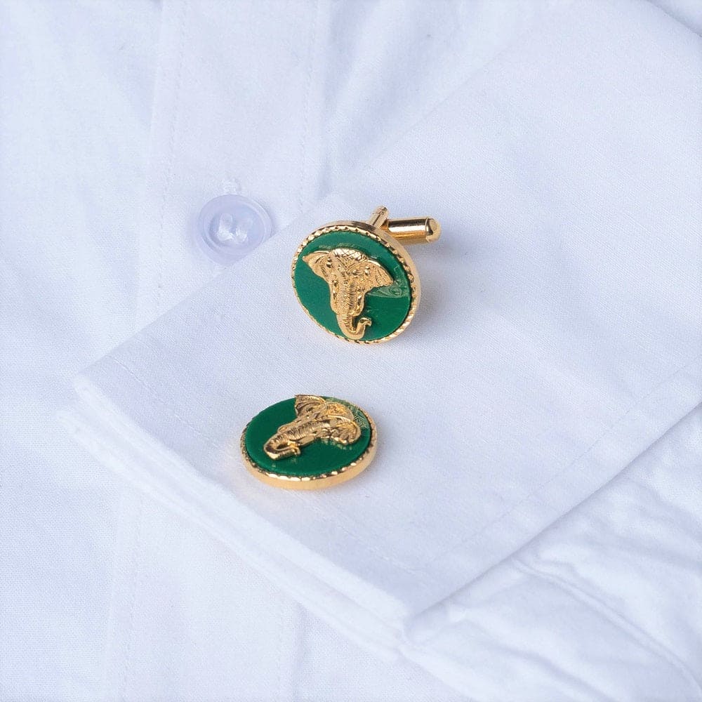 Elephant Cufflinks Online | Elephant Gold Plated Cufflinks (Green) | JRT Handicrafts