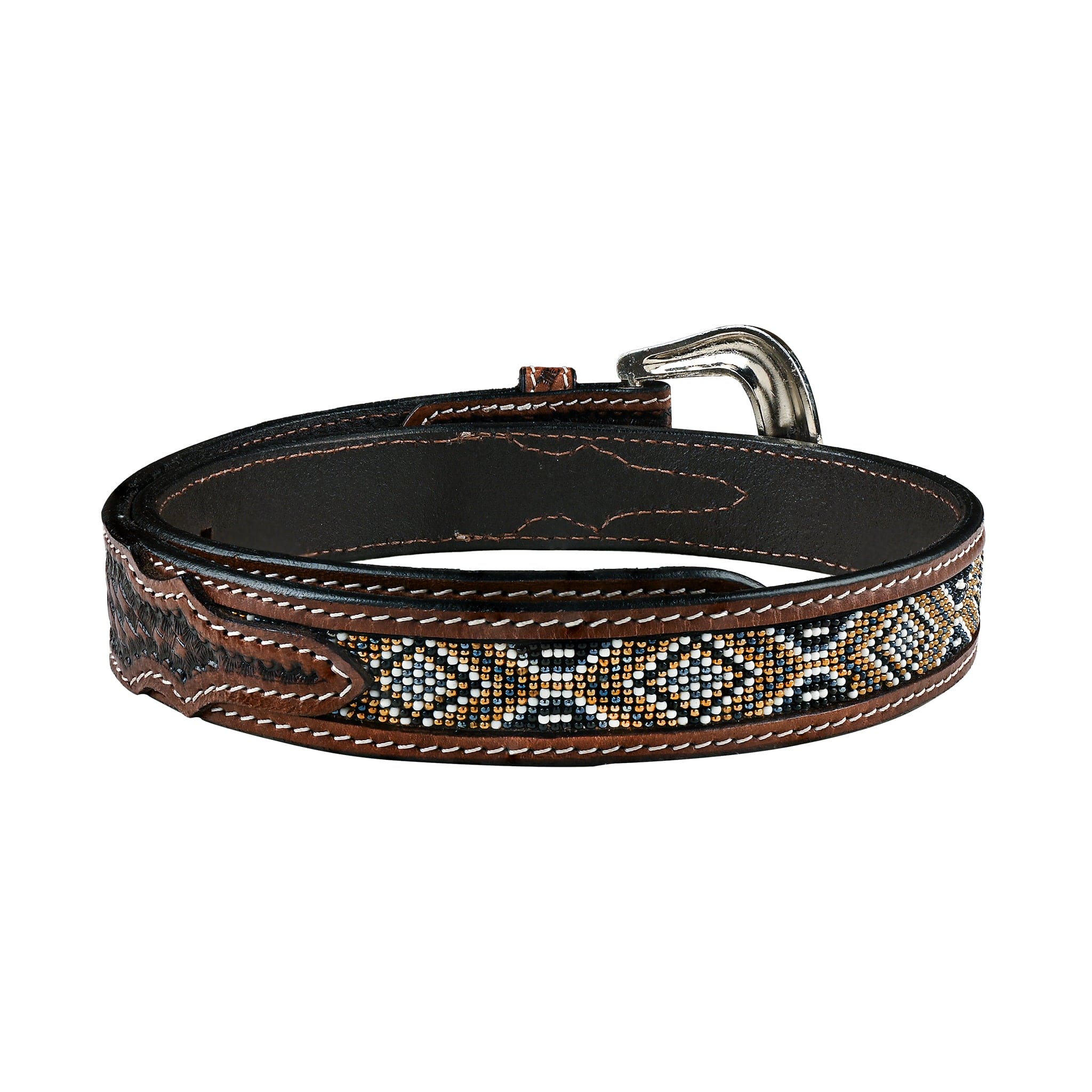 Handcrafted Western Braided Leather Women's Belt with Silver Tooled Buckle