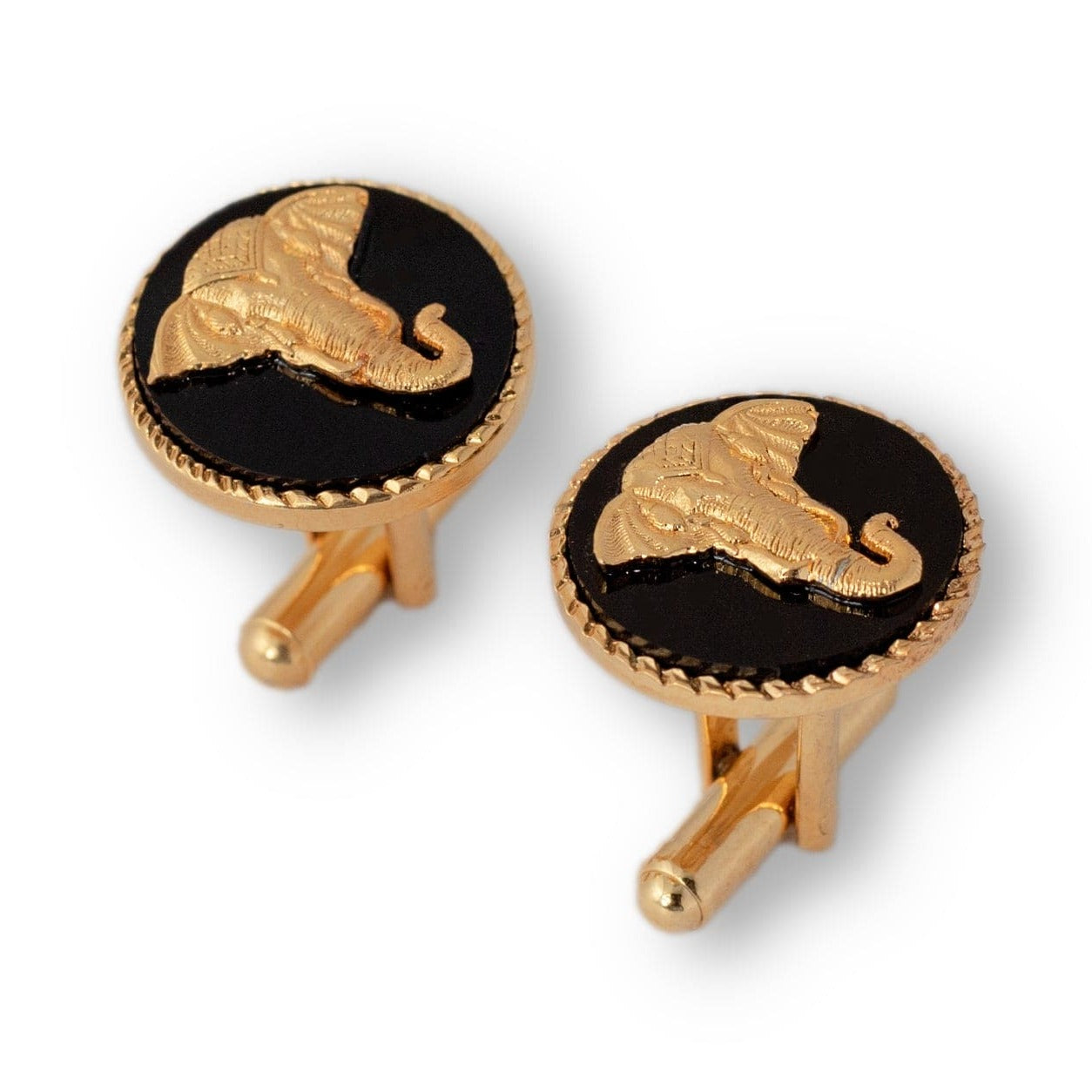 Elephant Gold Plated Black Cufflinks Gift Set | Black Cufflinks For Men | JRT Handicrafts