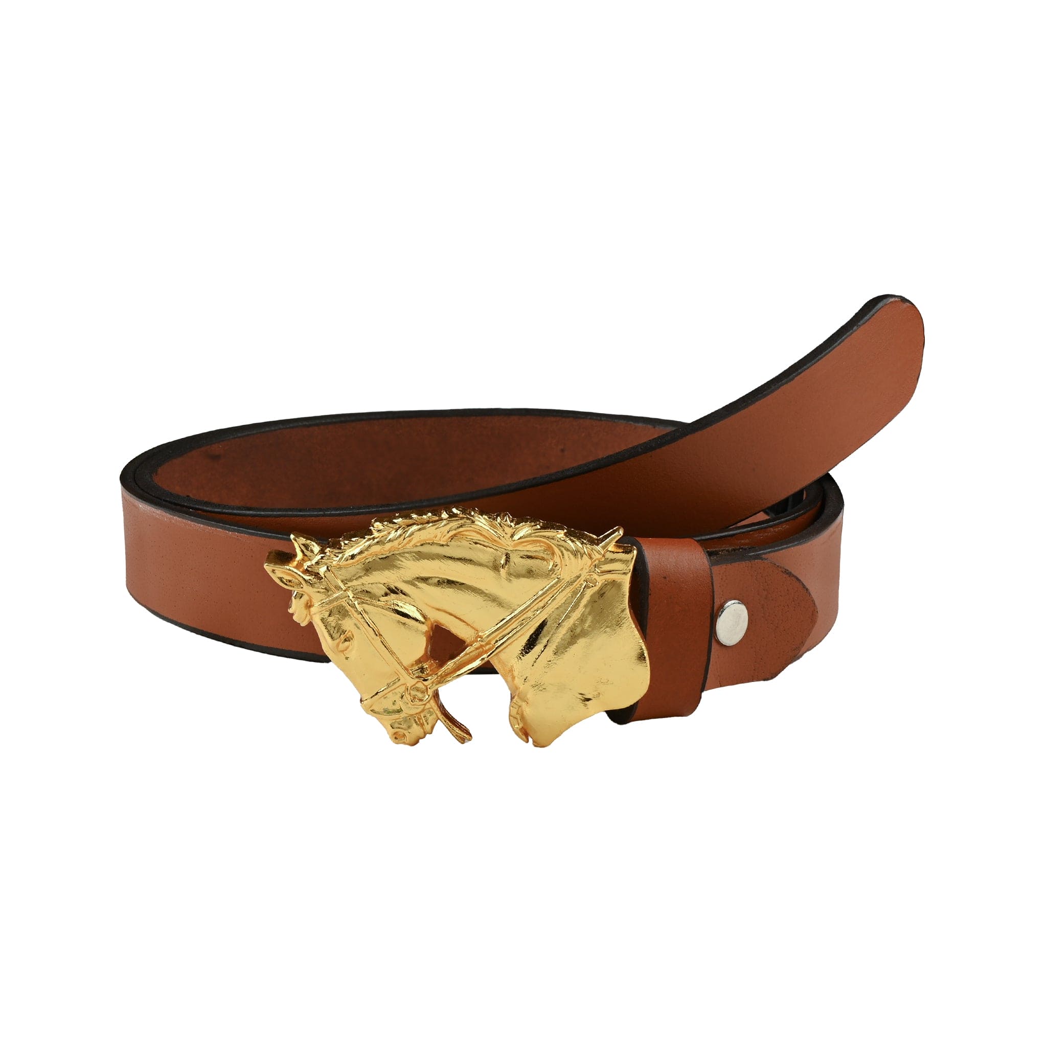 Handcrafted Equestrian Gold Plated Horse Buckle Leather Belt for Women