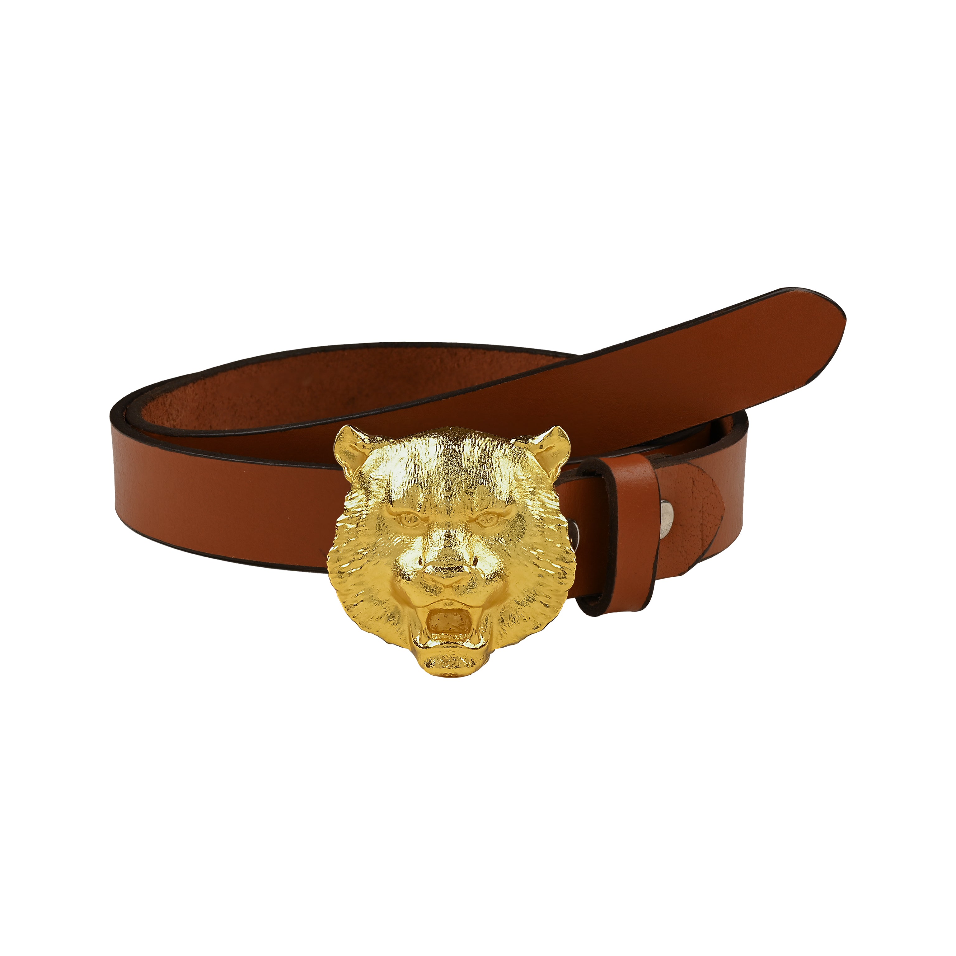 Handcrafted Leather Belt With Gold Plated Leopard Head Buckle