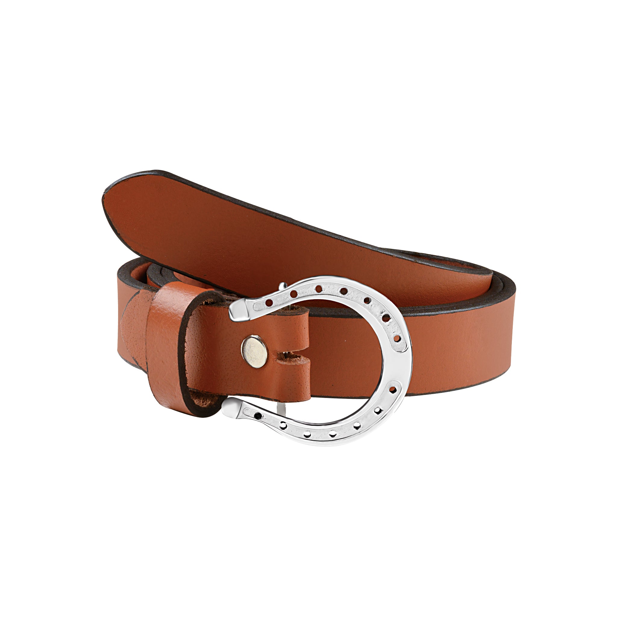 Handcrafted Slim Belt with Silver Plated Horseshoe Buckle