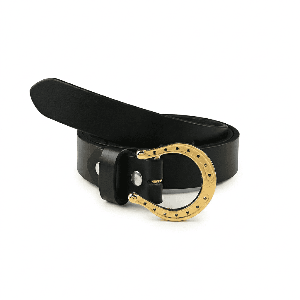 Handcrafted Slim Belt with Gold Plated Horseshoe Buckle