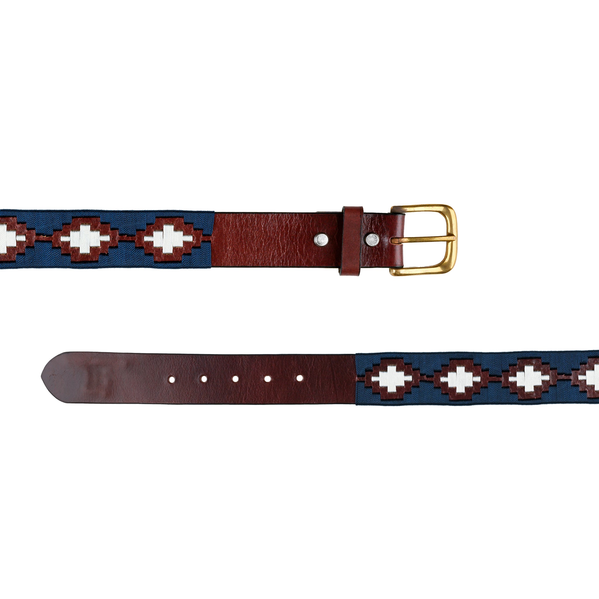 Handcrafted Polo Woven Belt Navy Pink Diamond Pattern Brass Buckle Women