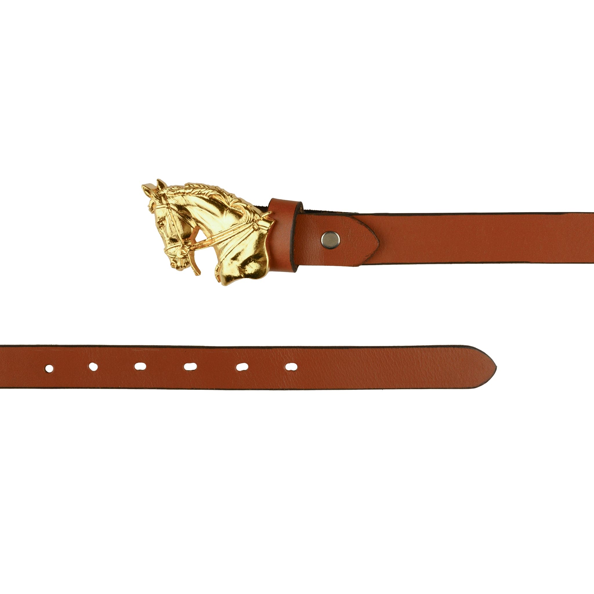 Handcrafted Equestrian Gold Plated Horse Buckle Leather Belt for Women