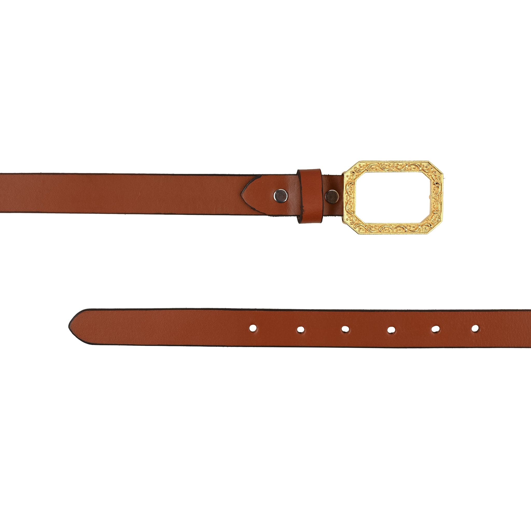 Handcrafted Ornate Frame Gold Plated Buckle with Leather Belt