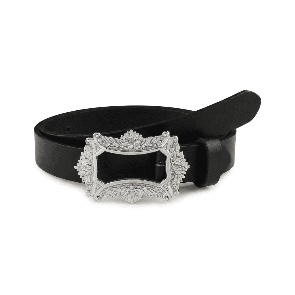Baroque Vintage Rectangular Silver Plated Leather Belt