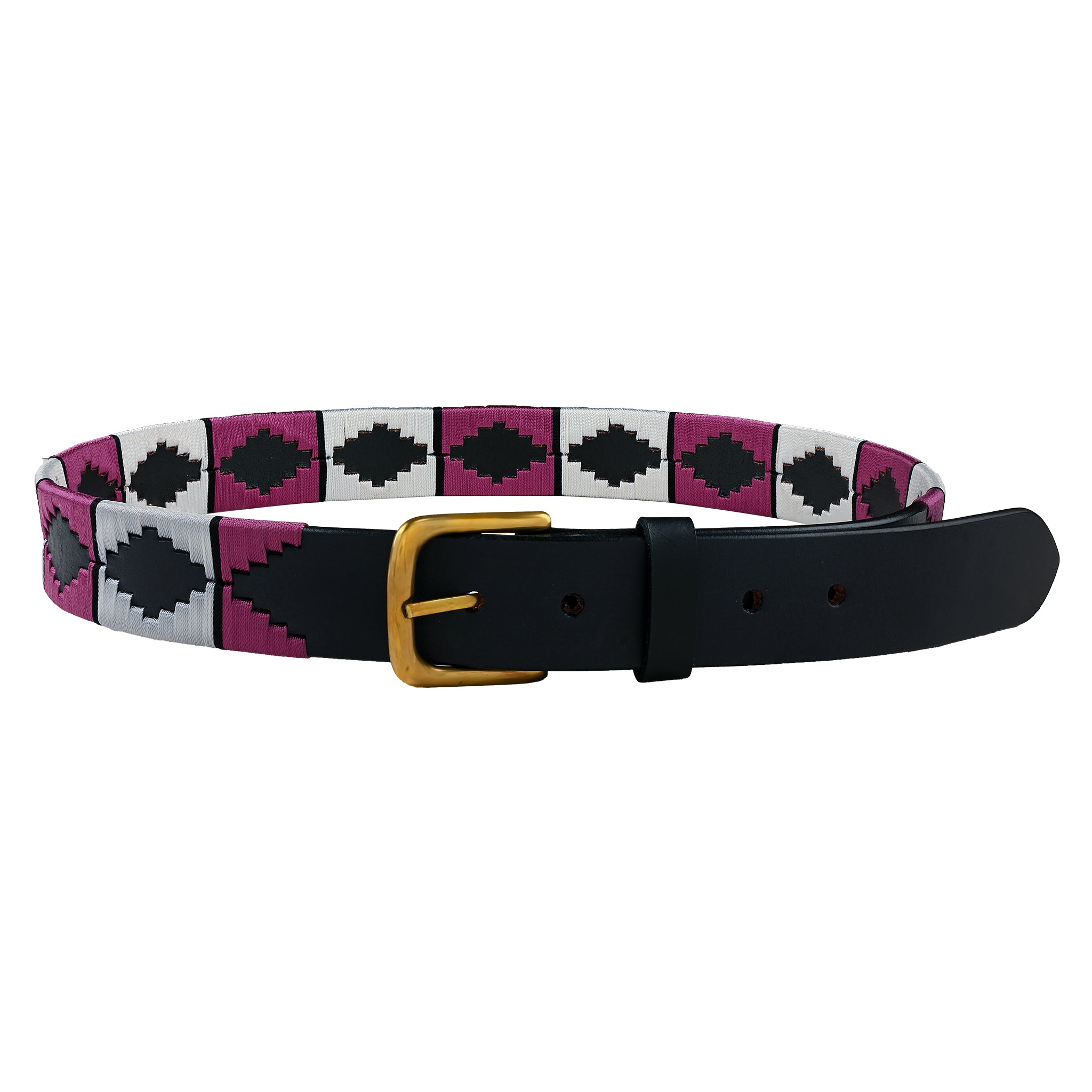 Magenta Diamond Pattern Polo Leather Belt Handmade Brass Buckle