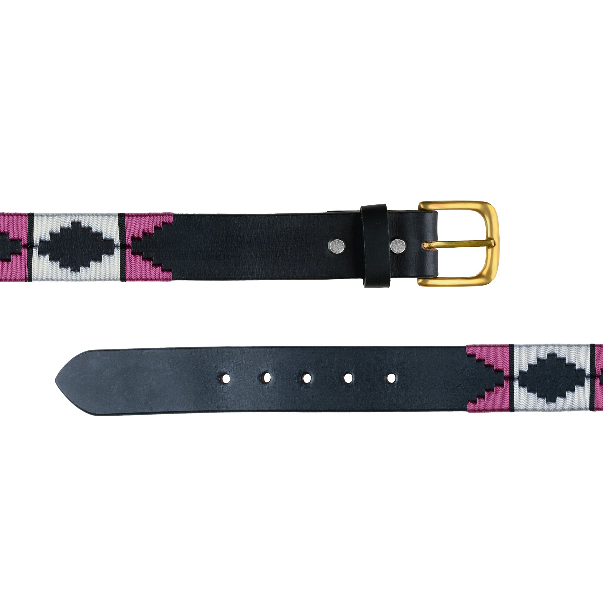 Magenta Diamond Pattern Polo Leather Belt Handmade Brass Buckle
