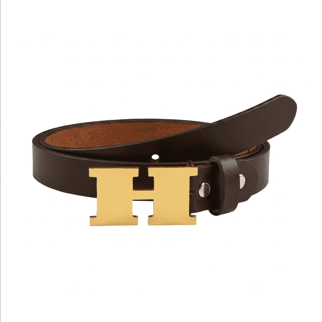 Handcrafted Personalized Initial Monogram Gold Buckle Slim Belt for Women